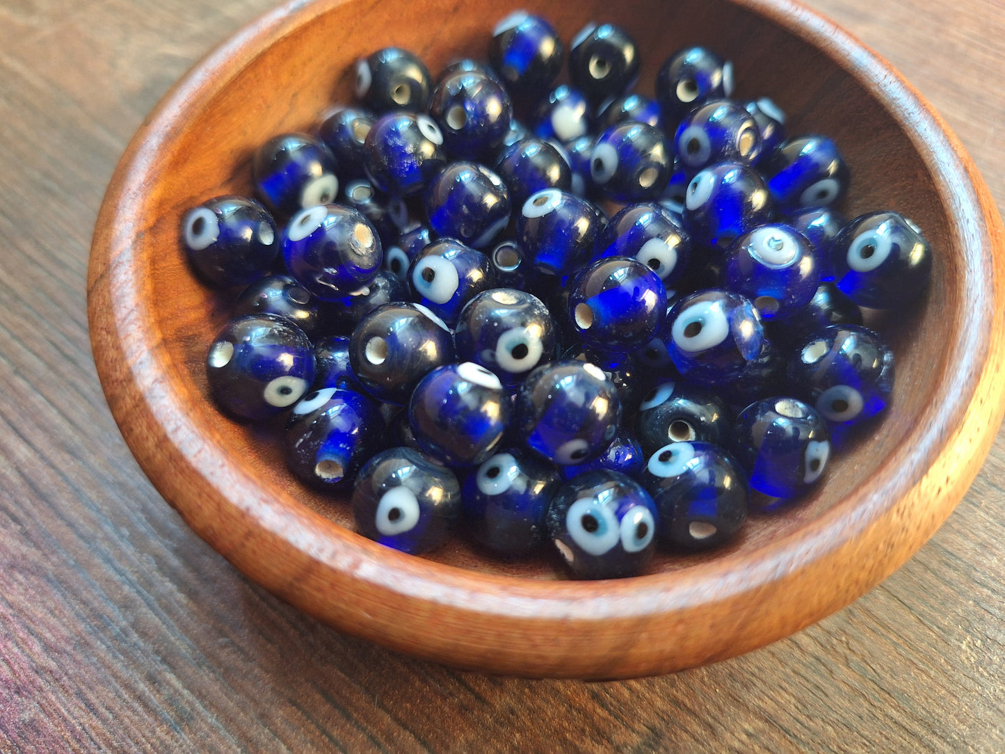 Glass beads Eye, dark blue, set of 10