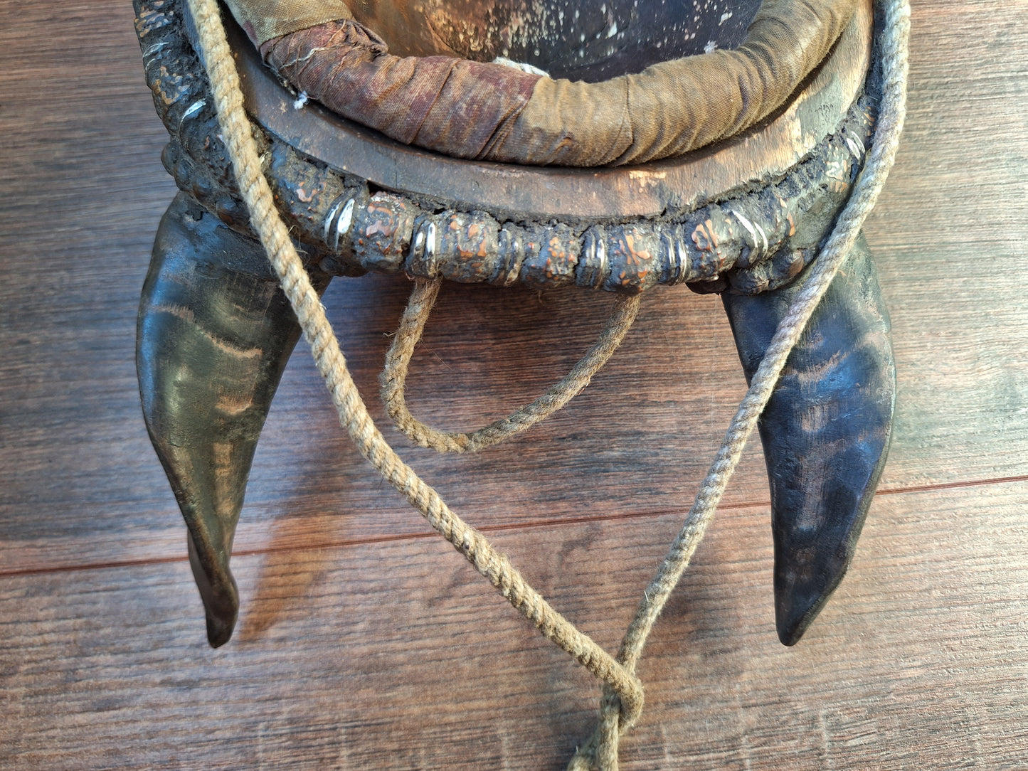 Vintage Nepalese wrathful spirit mask with seeds, shells and horns #1