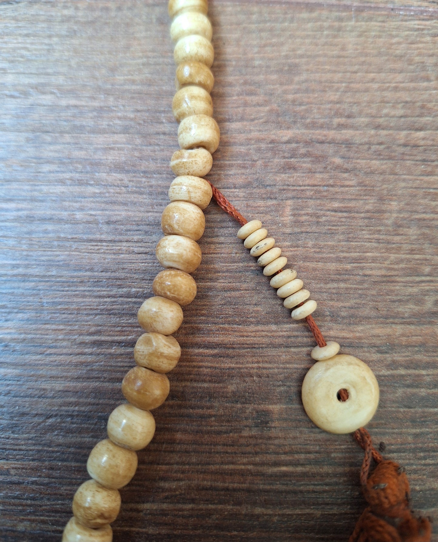 Vintage Tibetan yak bone mala with trident pendant