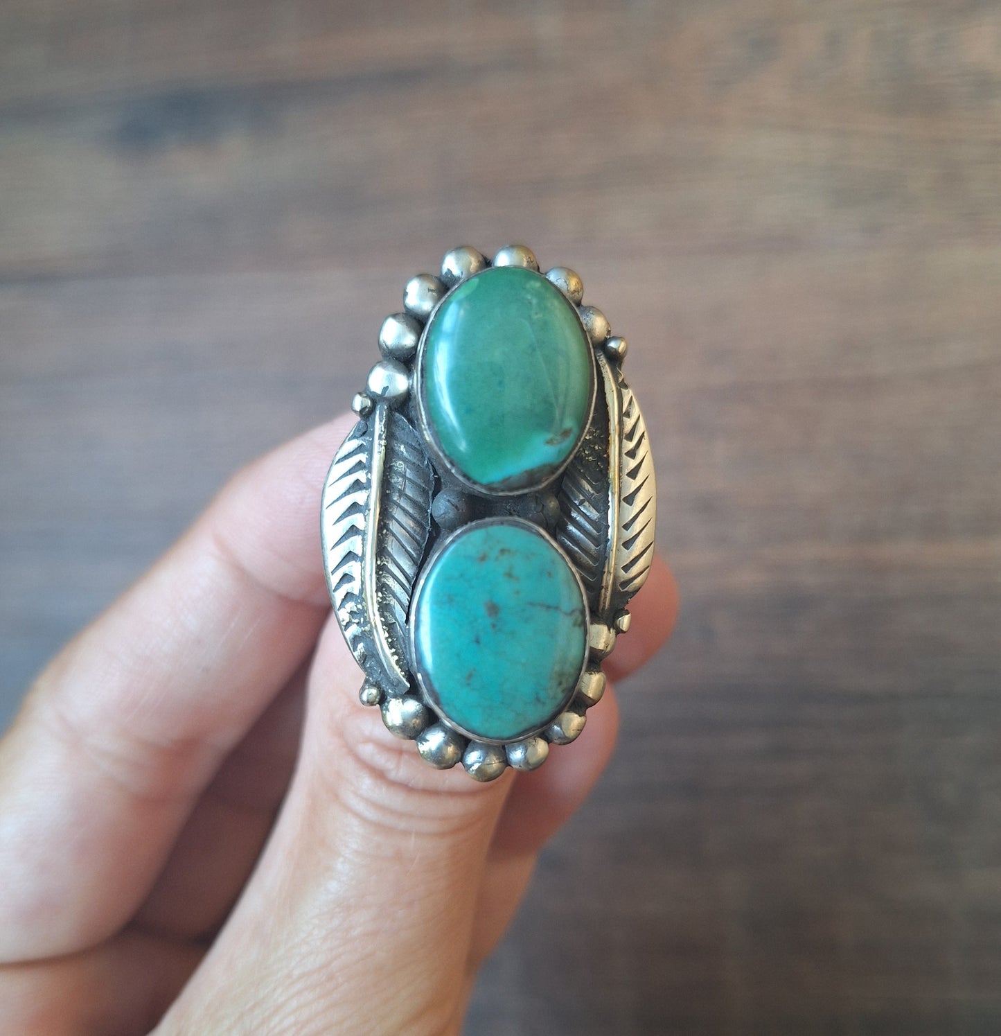 Vintage Nepalese turquoise and Tibetan silver ring