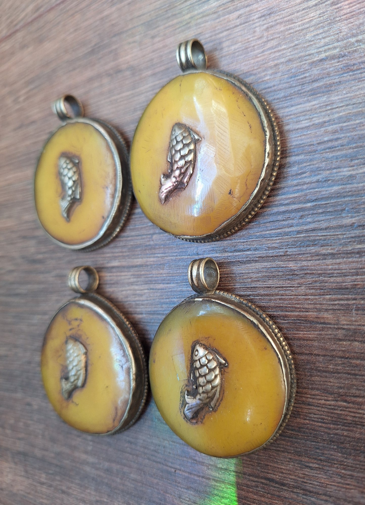 Vintage Tibetan silver and copal pendant