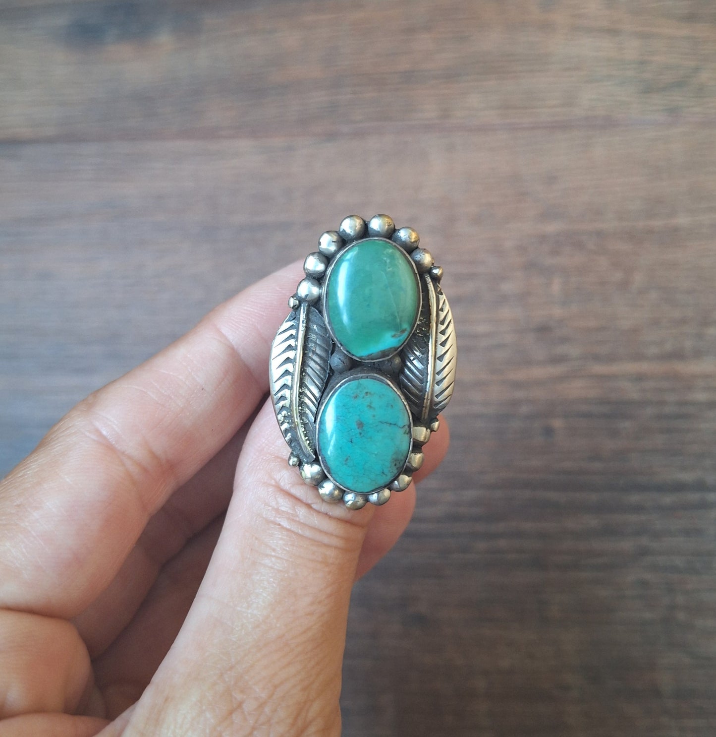 Vintage Nepalese turquoise and Tibetan silver ring