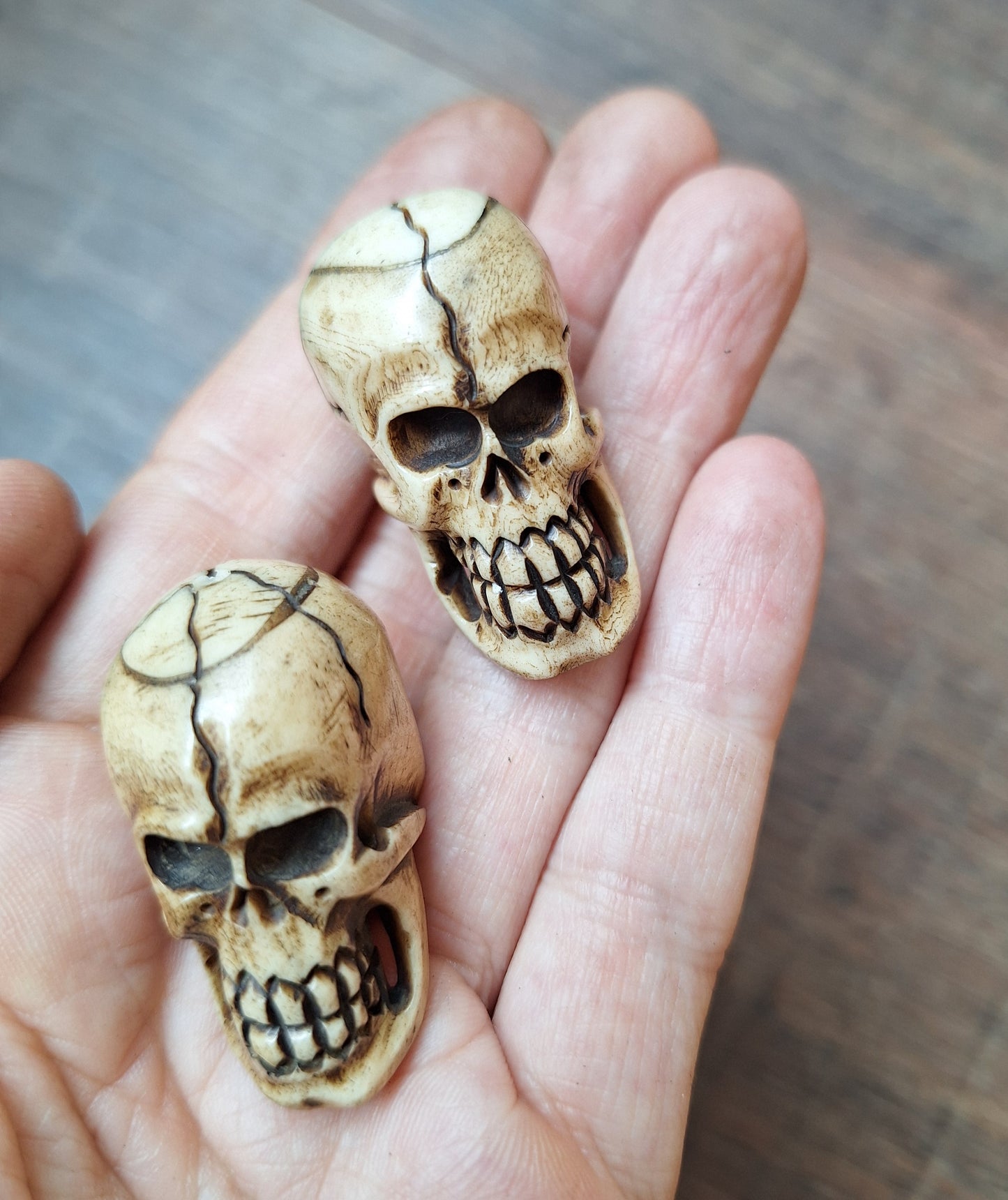 Vintage yak bone skull beads, set of 2