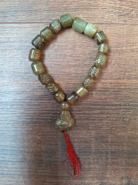 Vintage Tibetan jade buddha mala bracelet #3