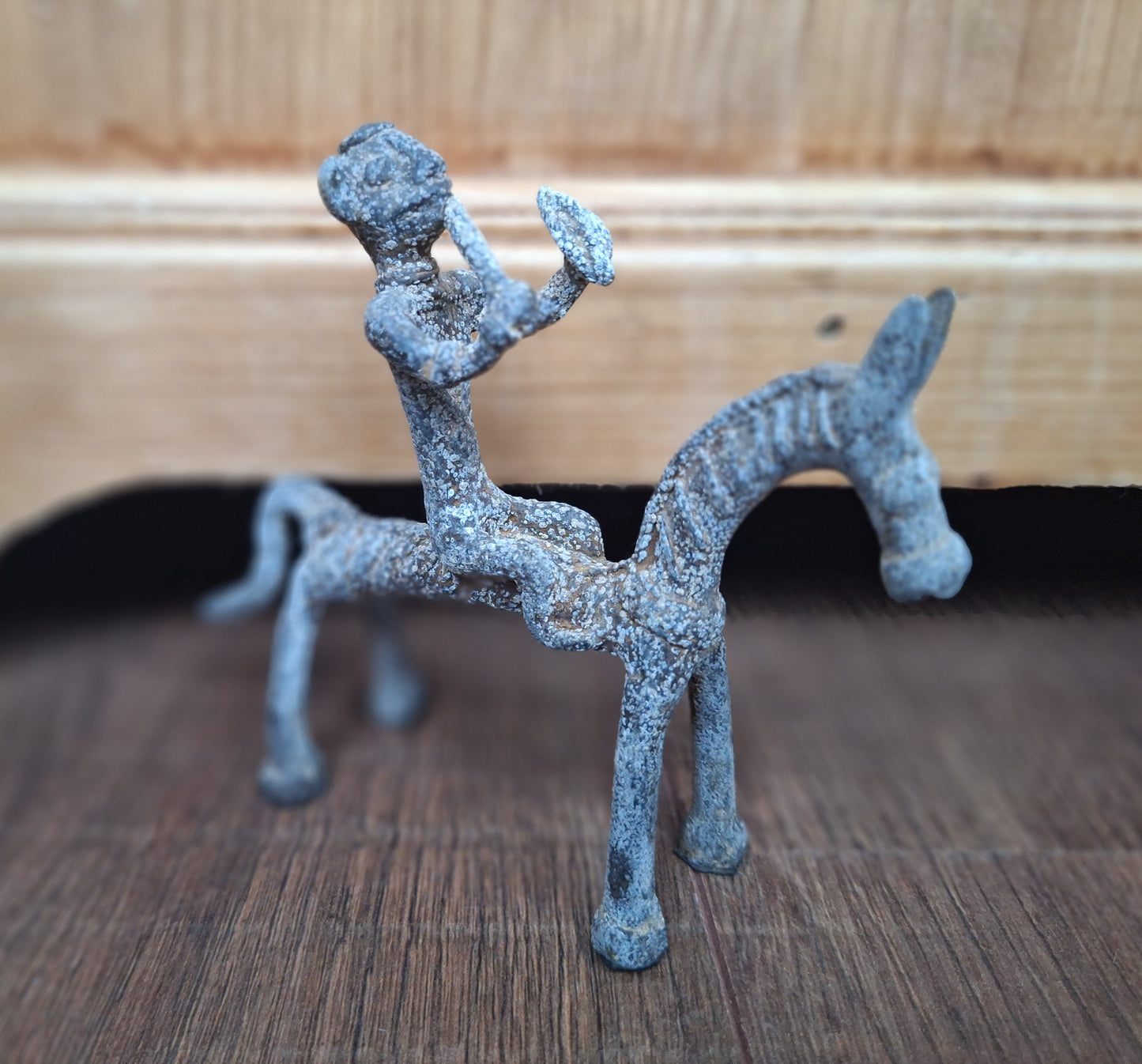 Antique Jajarkot tribal man on horse figurine