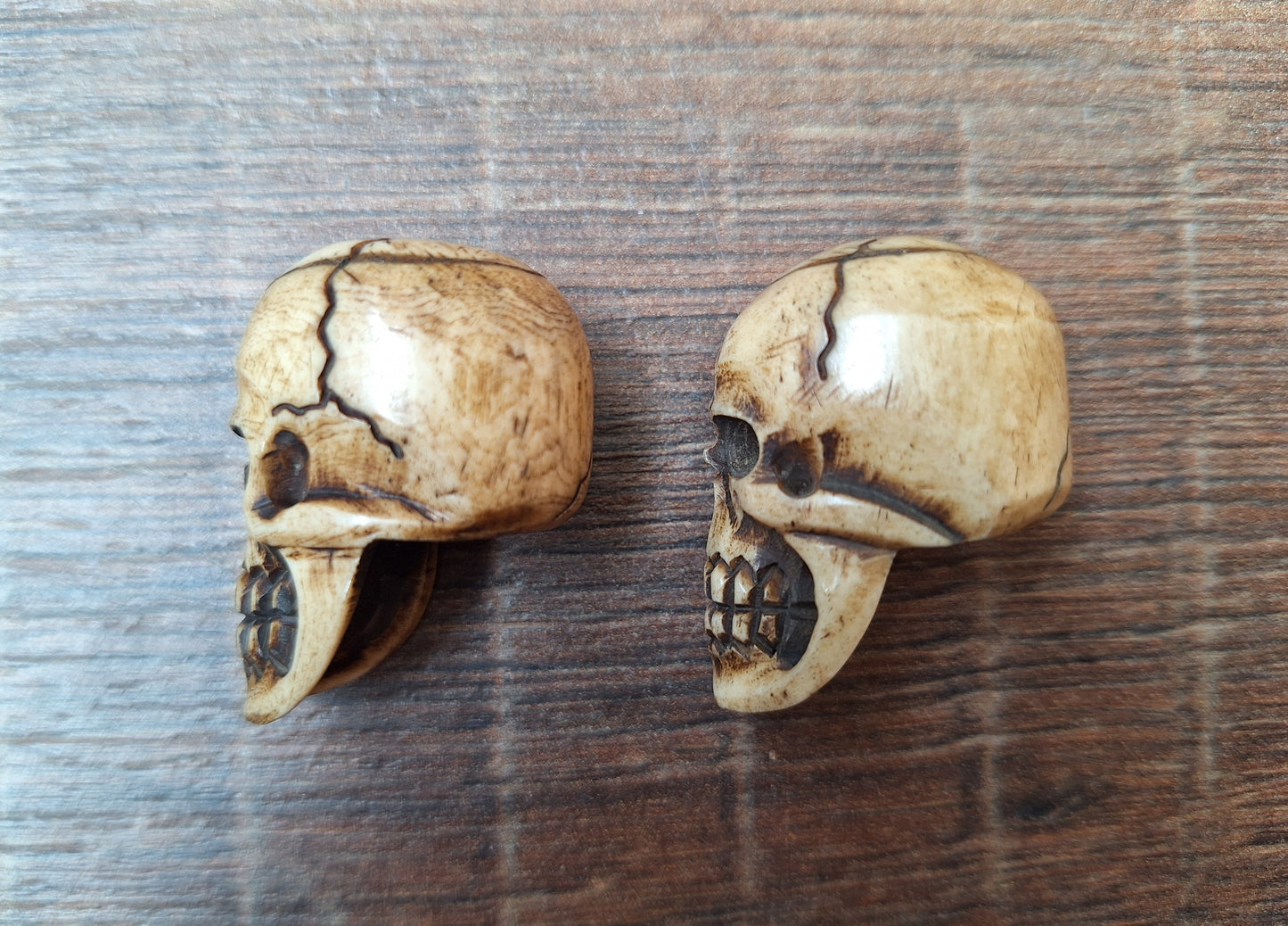 Vintage yak bone skull beads, set of 2