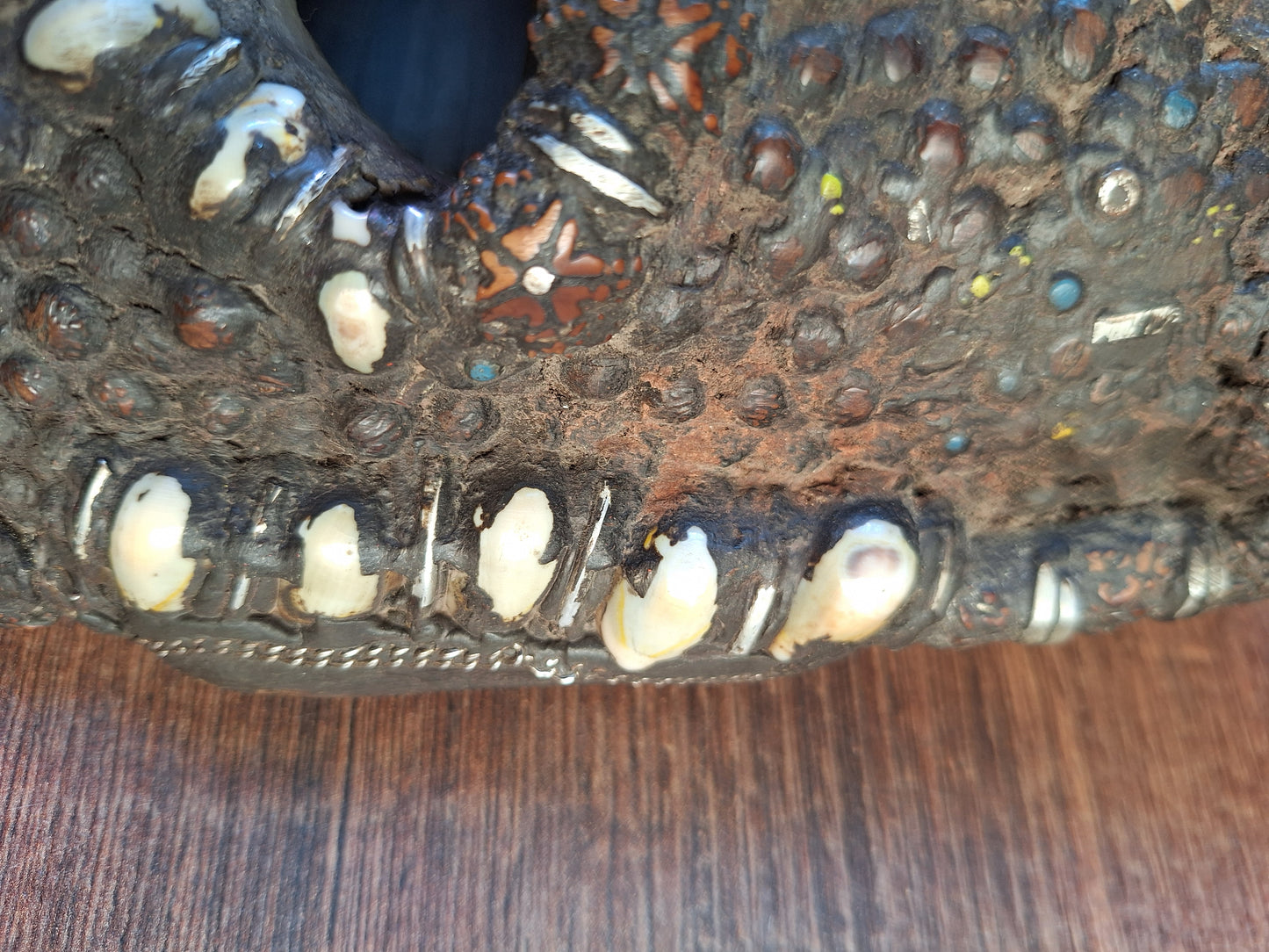 Vintage Nepalese wrathful spirit mask with seeds, shells and horns #1