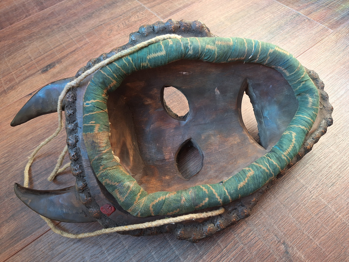 Vintage Nepalese wrathful spirit mask with seeds, shells and horns #2