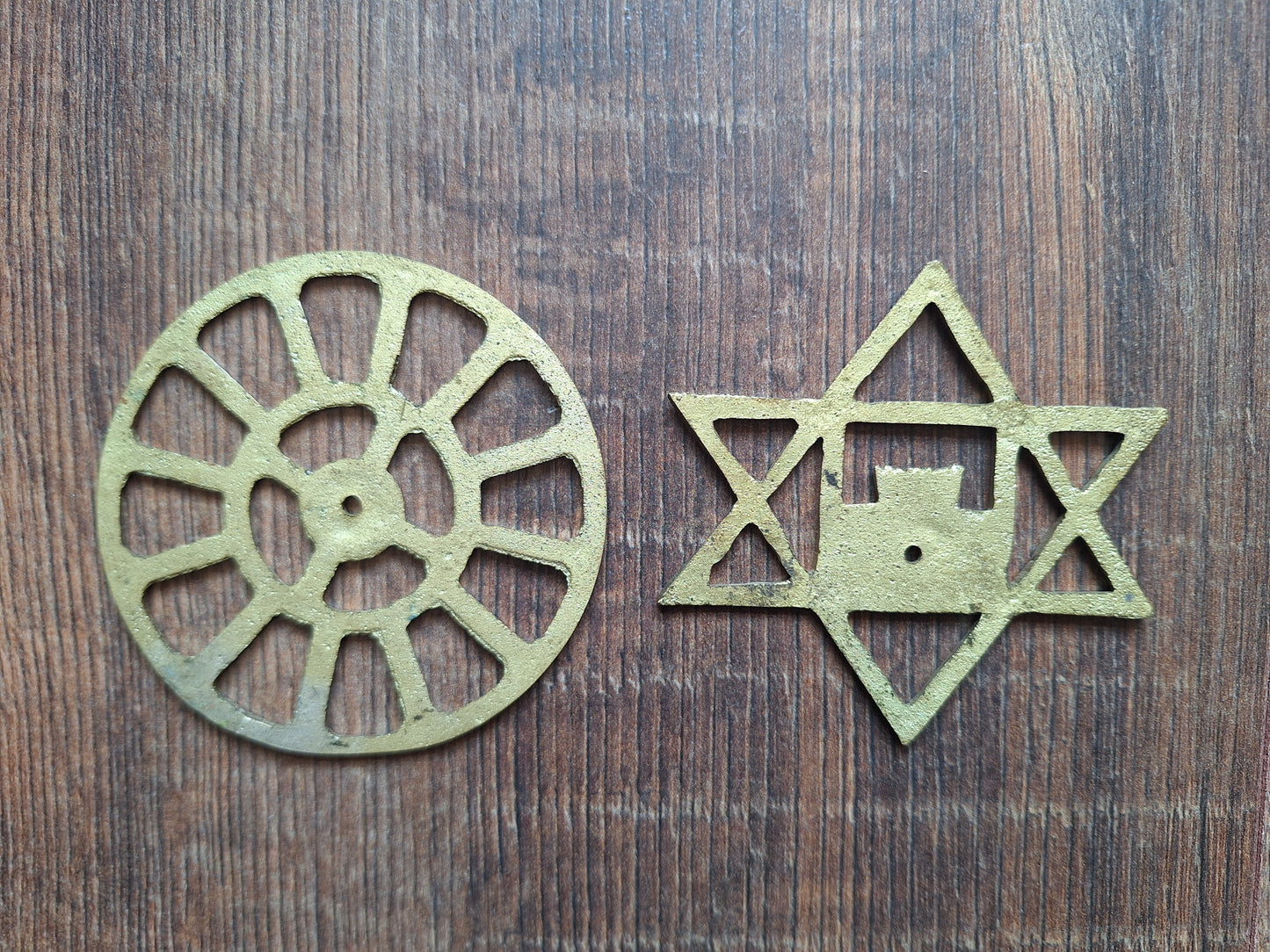 Vintage brass pendant set The Mother and Sri Aurobindo