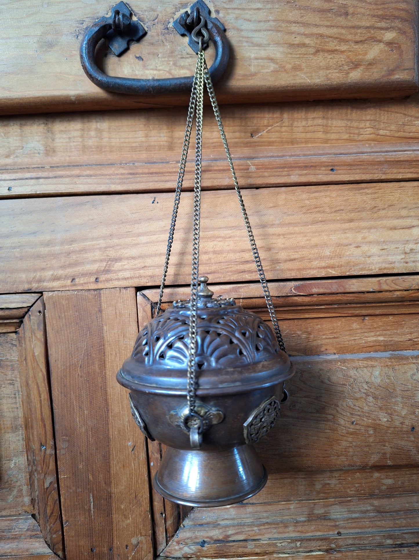 Hanging red copper incense burner Auspicious Symbols