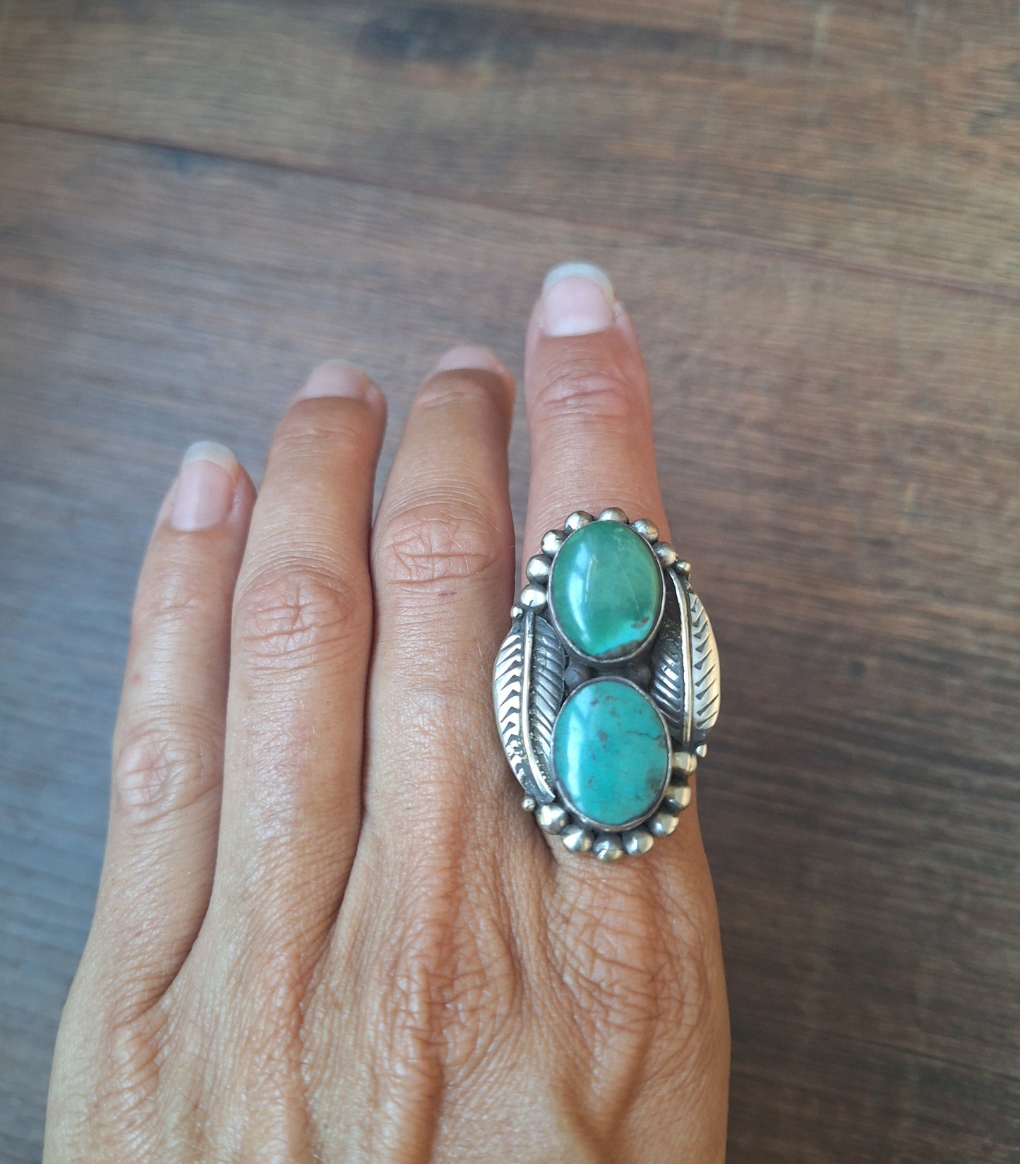 Vintage Nepalese turquoise and Tibetan silver ring
