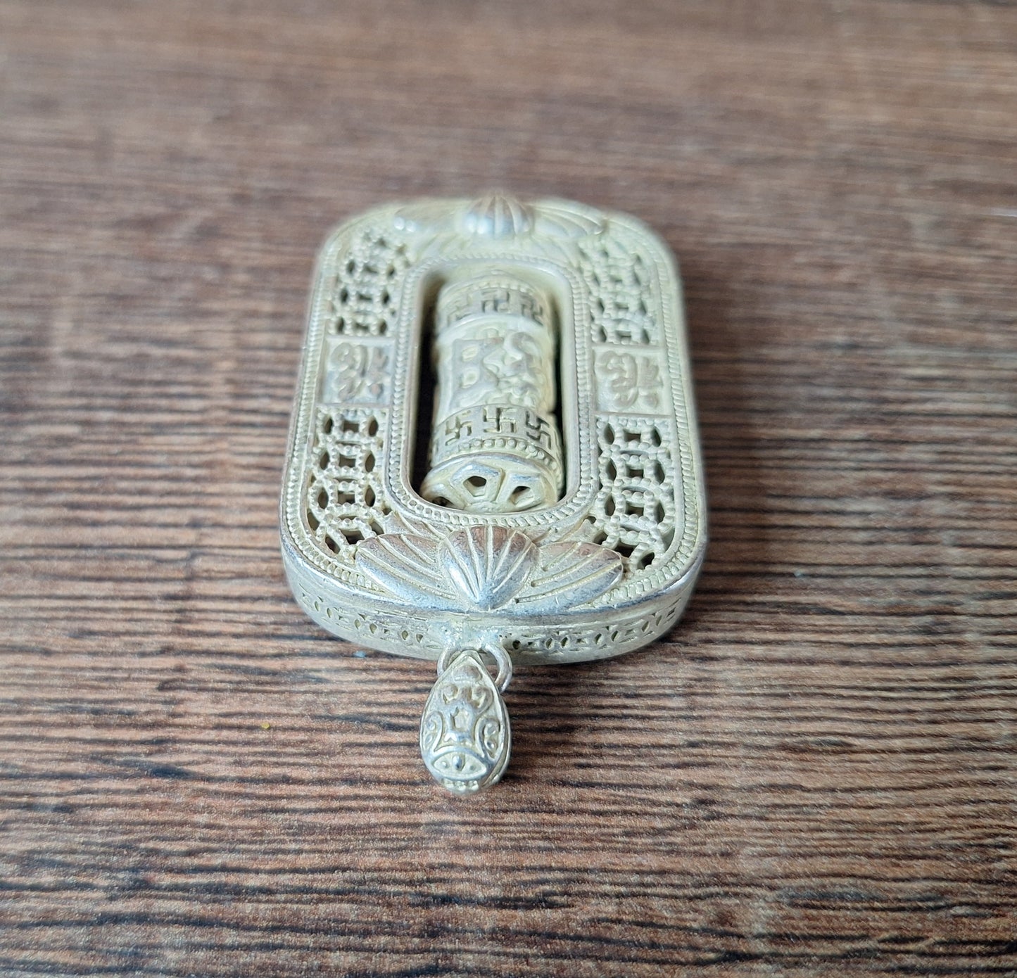 Vintage silver prayer wheel pendant