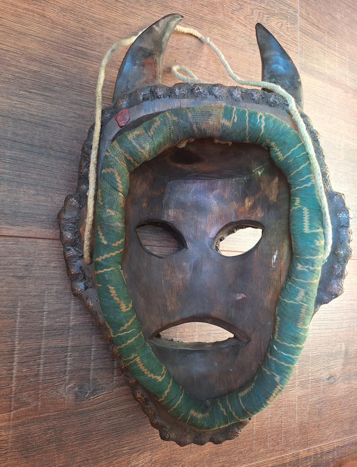 Vintage Nepalese wrathful spirit mask with seeds, shells and horns #2