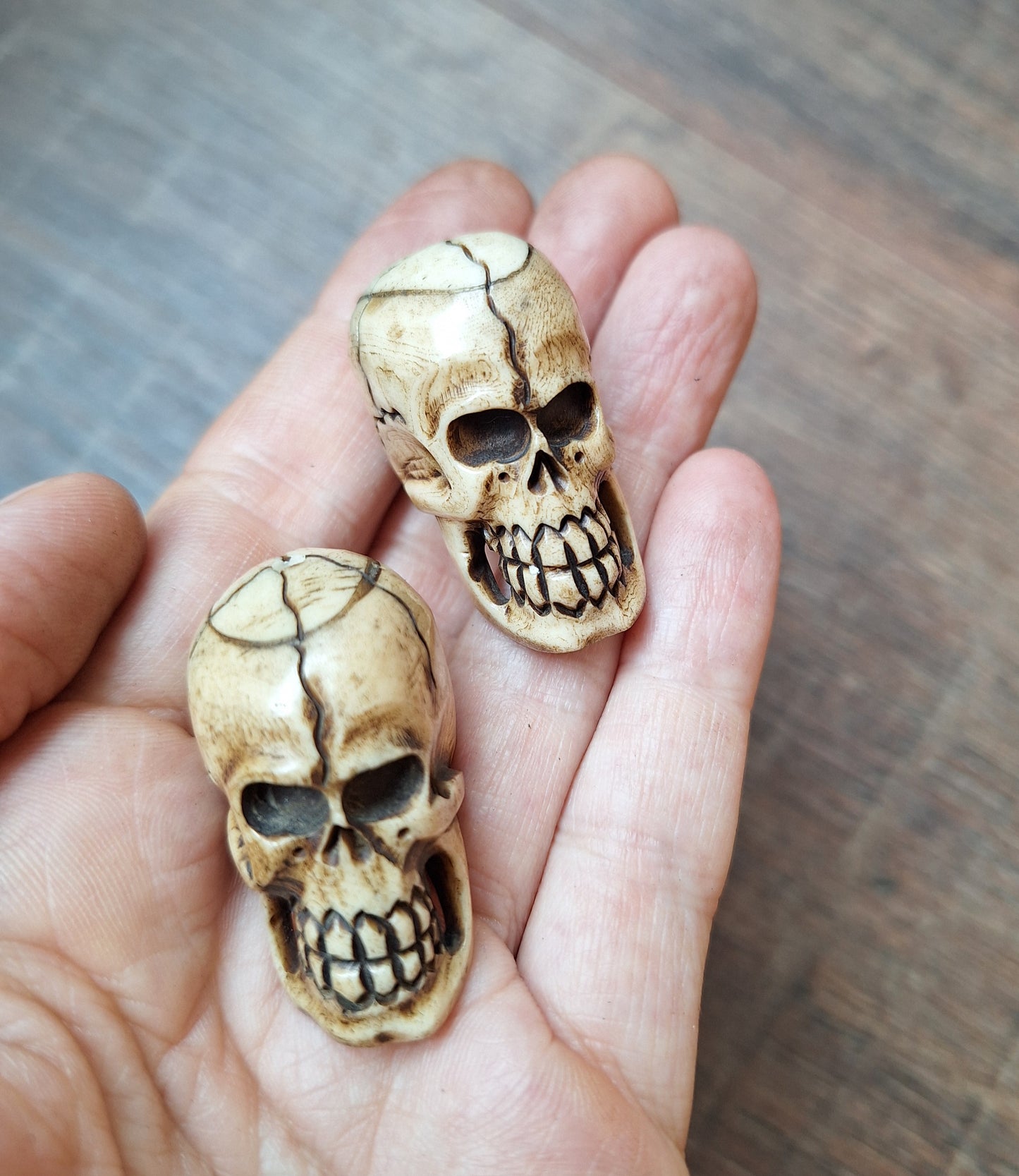 Vintage yak bone skull beads, set of 2
