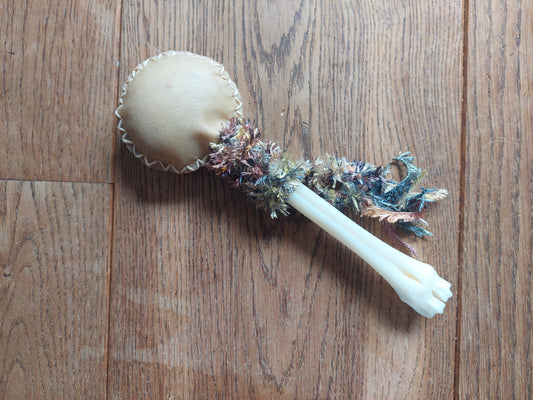 Goat hide and roe deer leg bone rattle