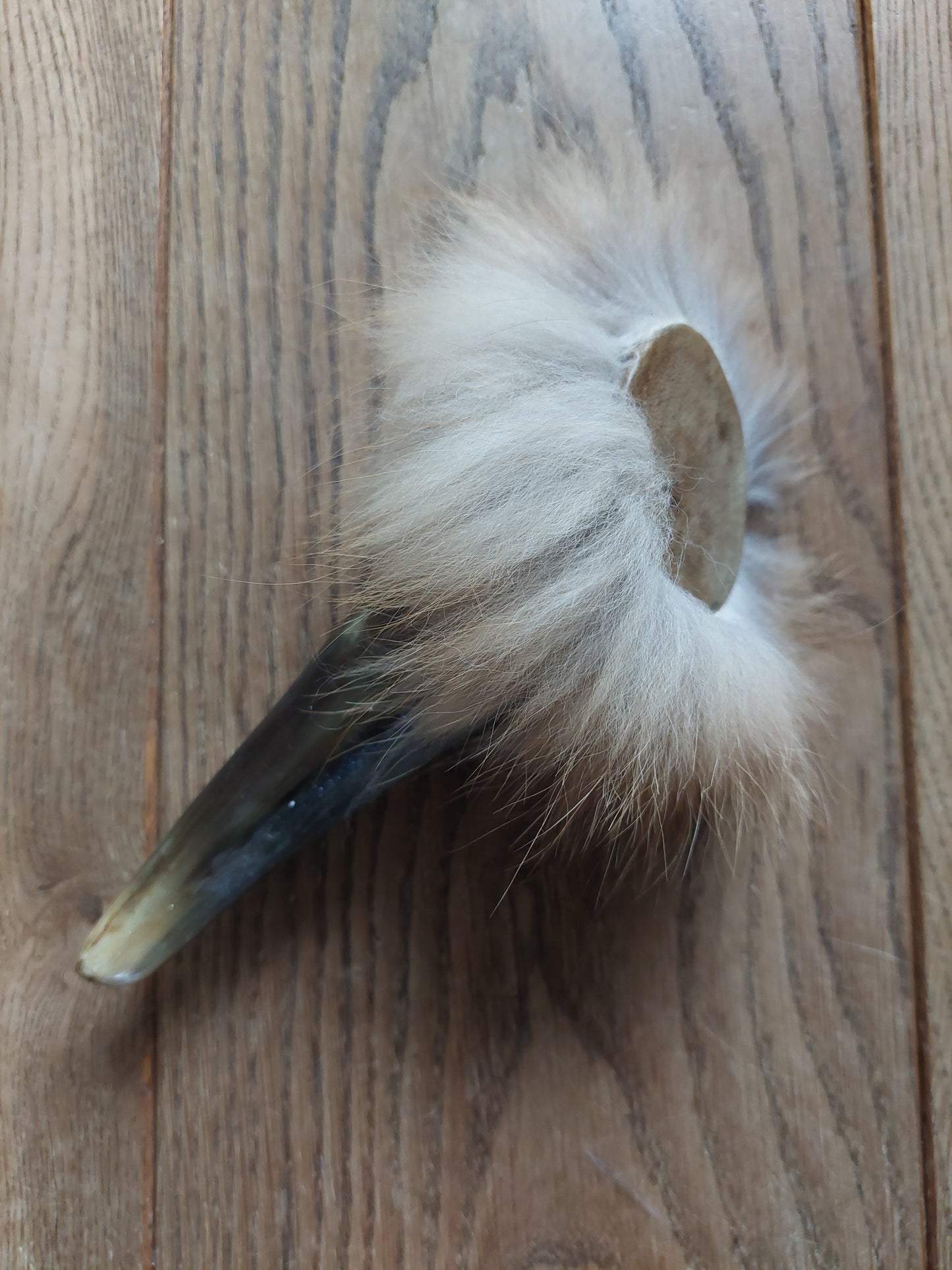 Cow horn and fox fur rattle