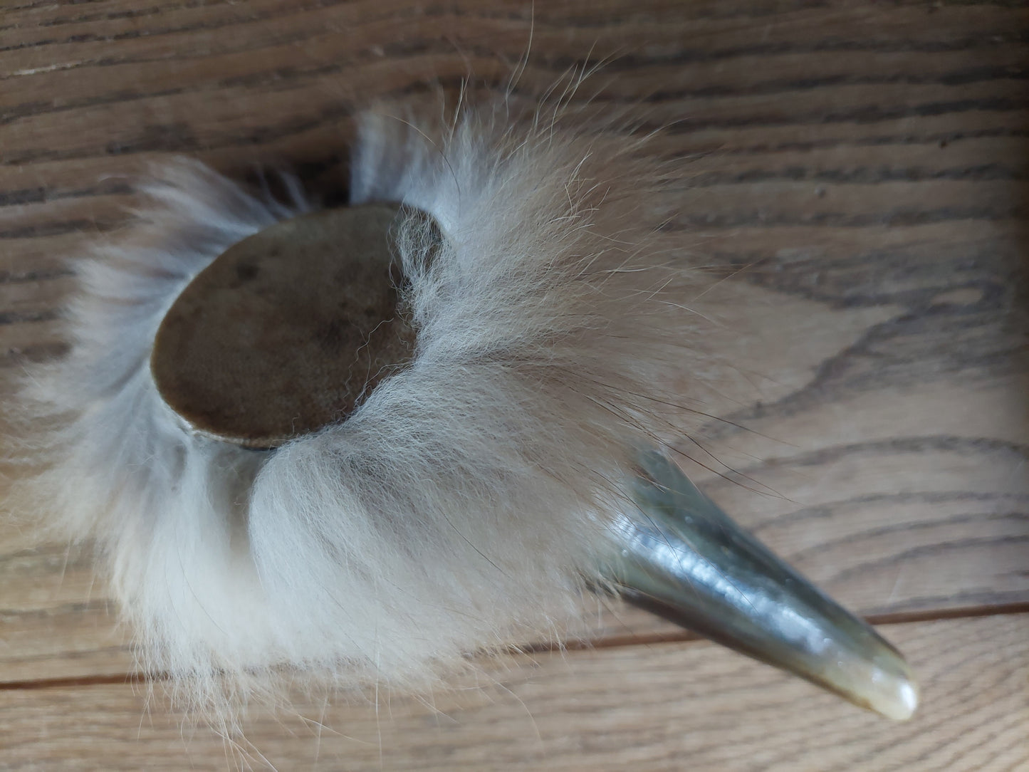 Cow horn and fox fur rattle