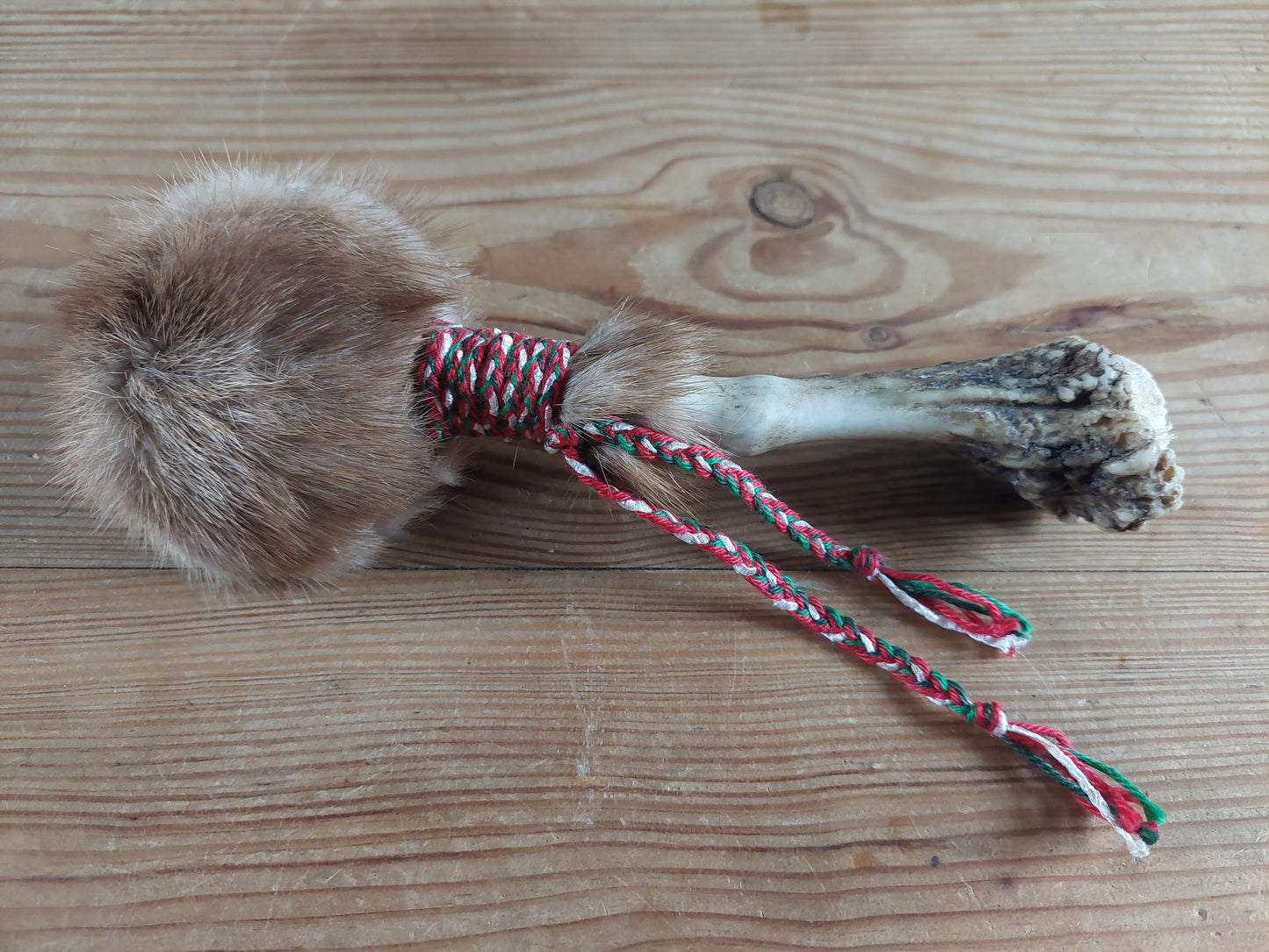 Rabbit fur and fallow deer antler rattle