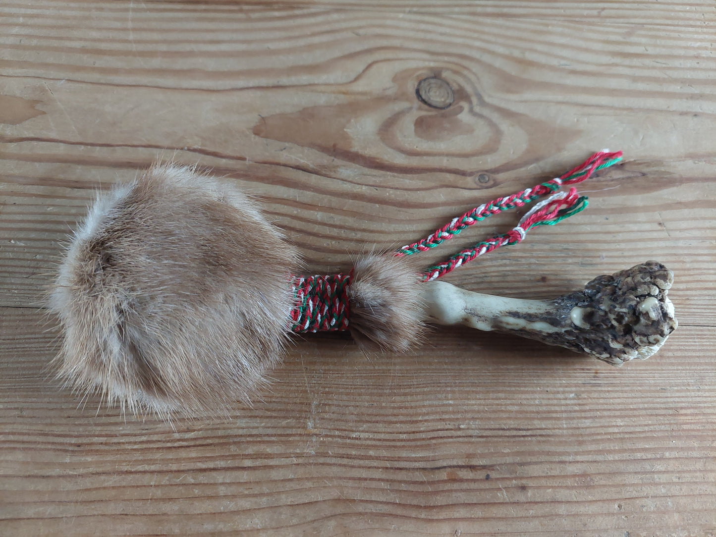 Rabbit fur and fallow deer antler rattle