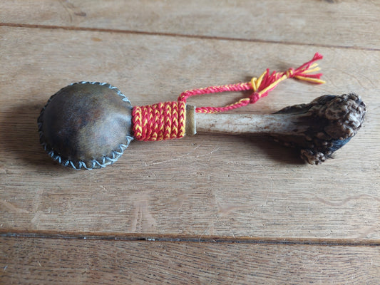 Yak hide and roe deer antler rattle