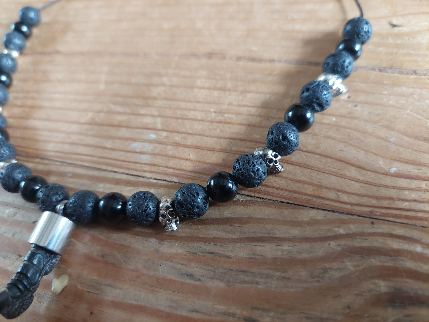 Crow nail with lava stone and obsidian amulet necklace