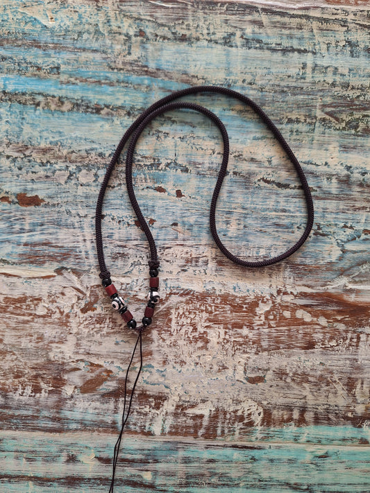 Amulet cord brown with 3 eye dzi beads #1