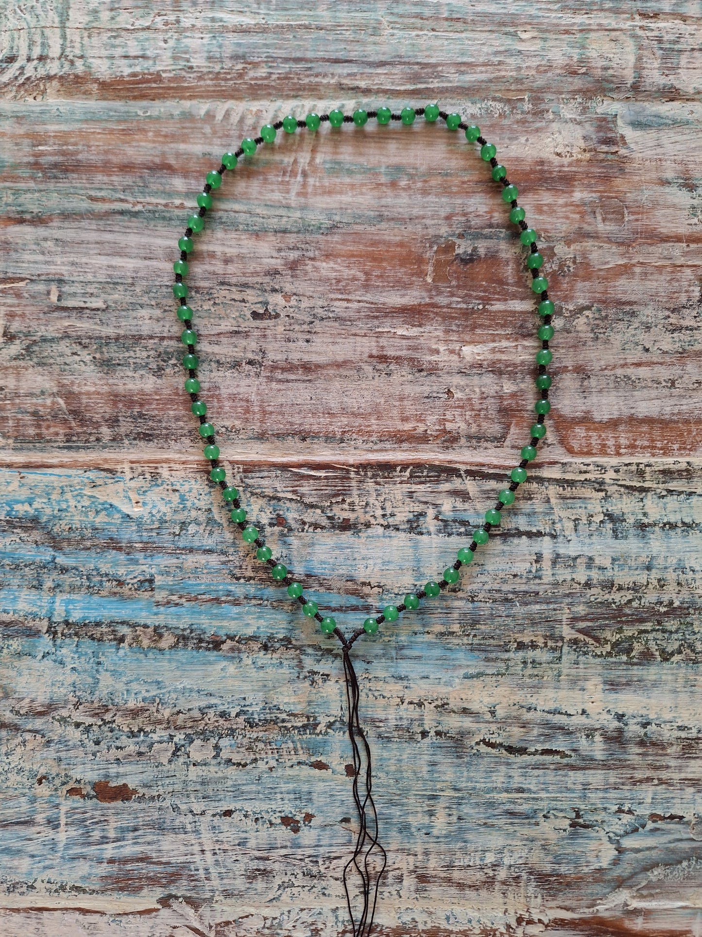 Amulet cord with green jade beads 6 millimeter