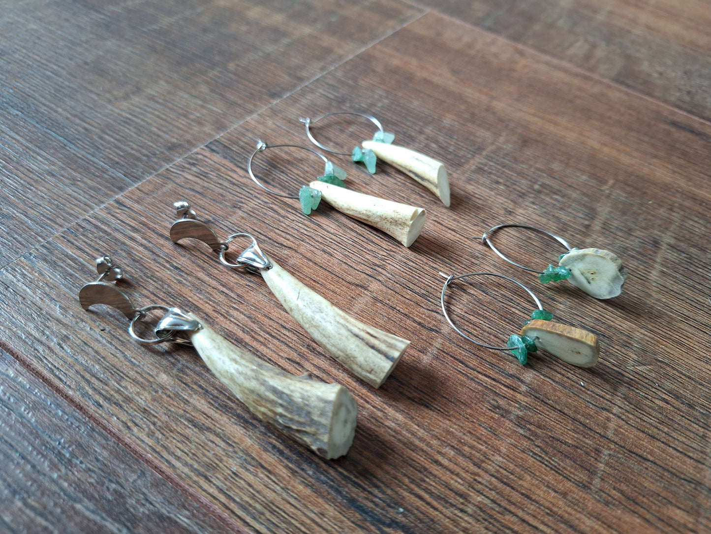 Roe deer antler amulet earrings