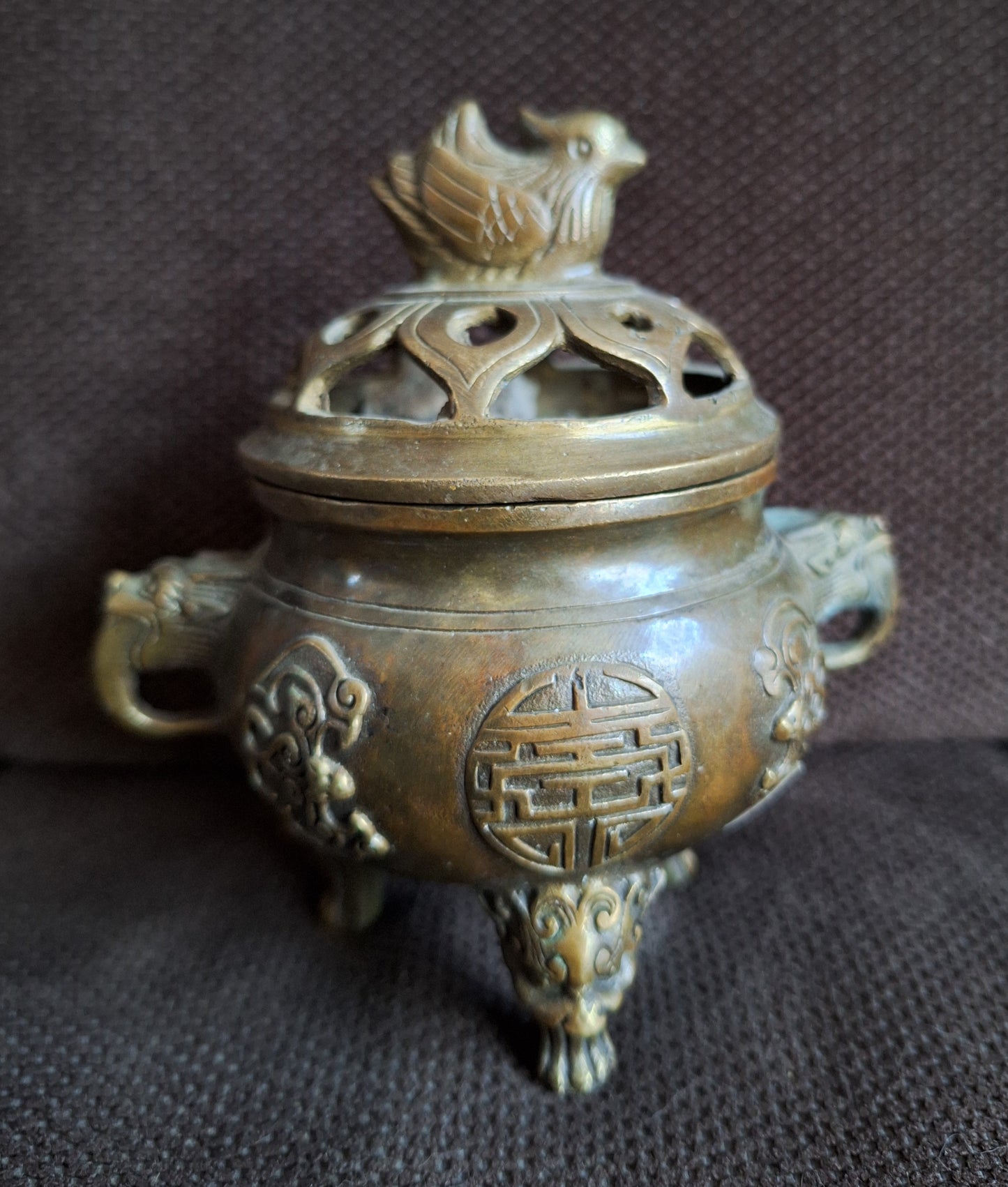 Vintage bronze incense burner Duck