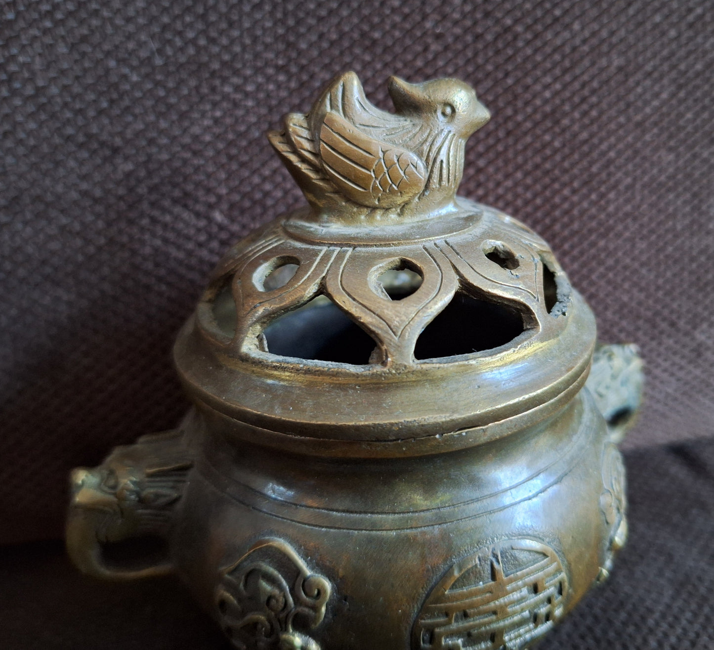 Vintage bronze incense burner Duck