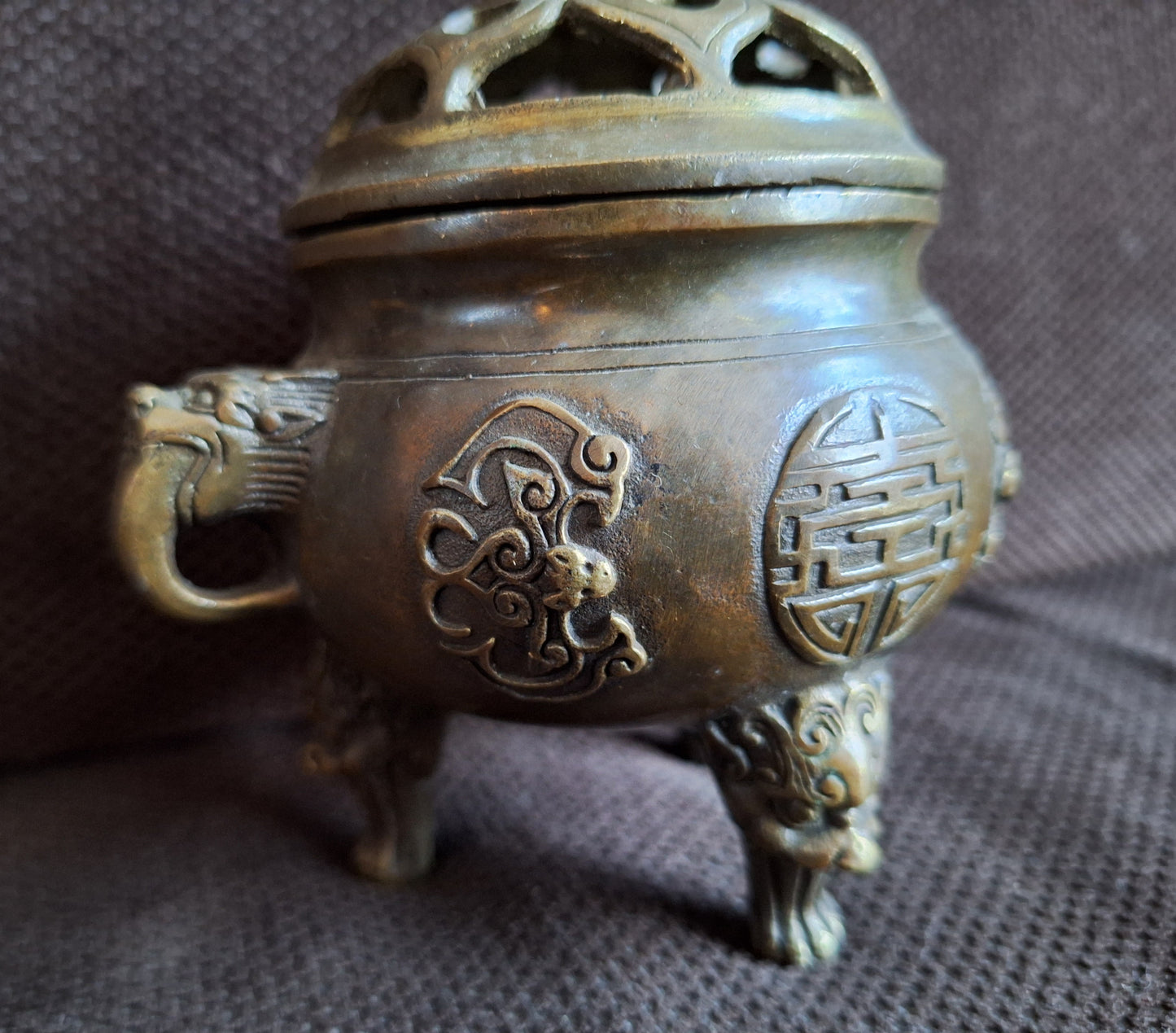 Vintage bronze incense burner Duck