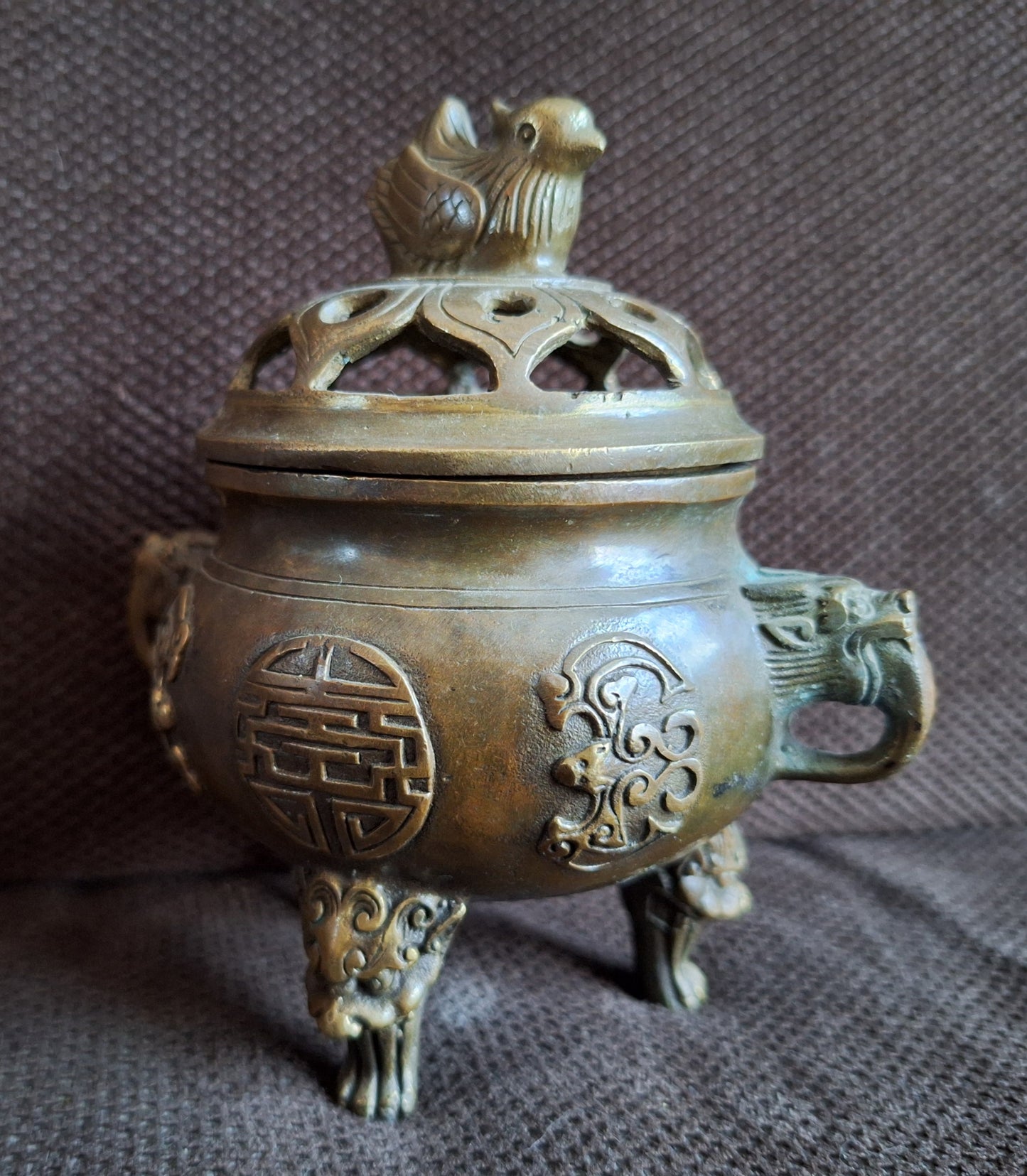 Vintage bronze incense burner Duck