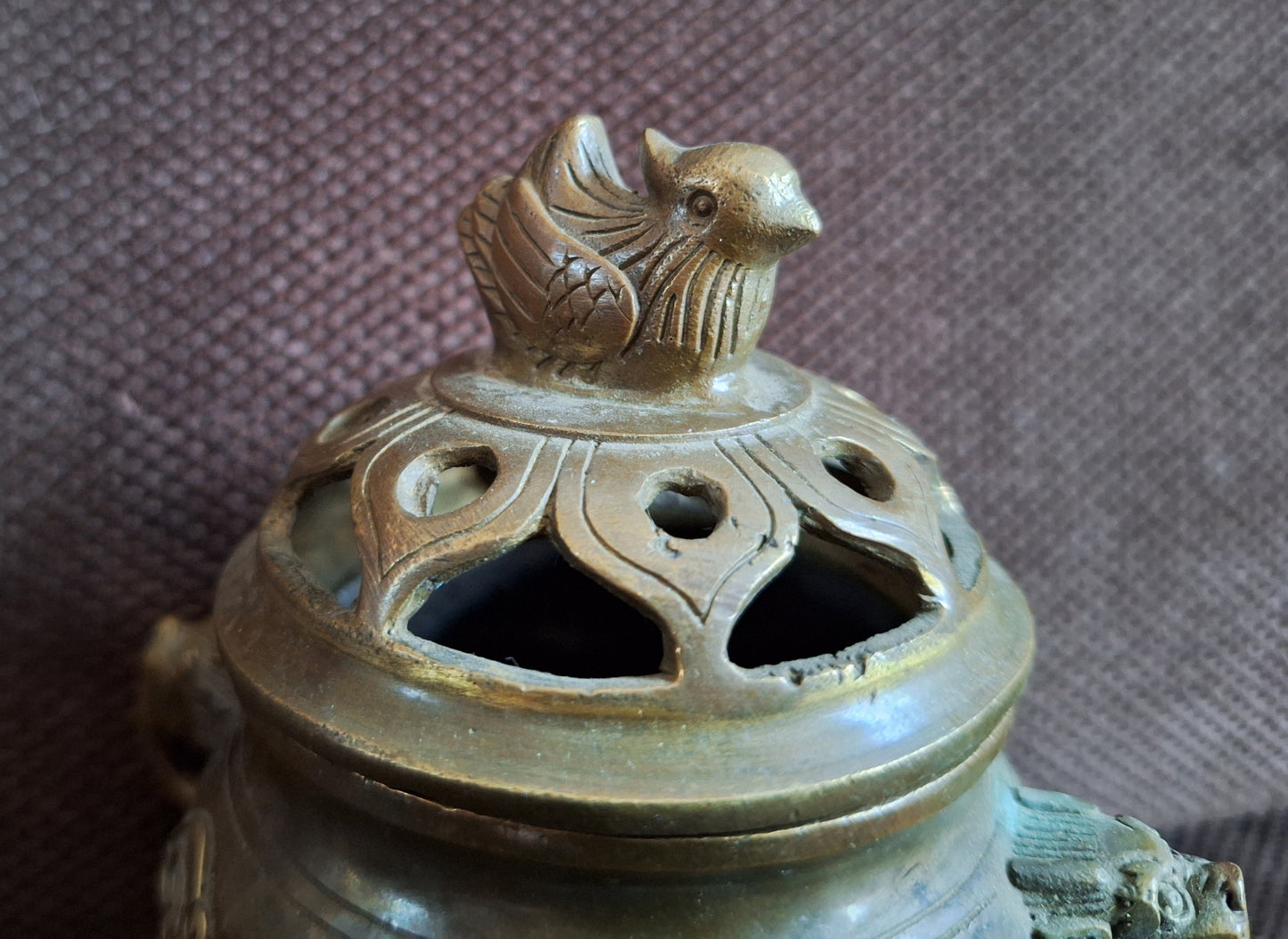 Vintage bronze incense burner Duck