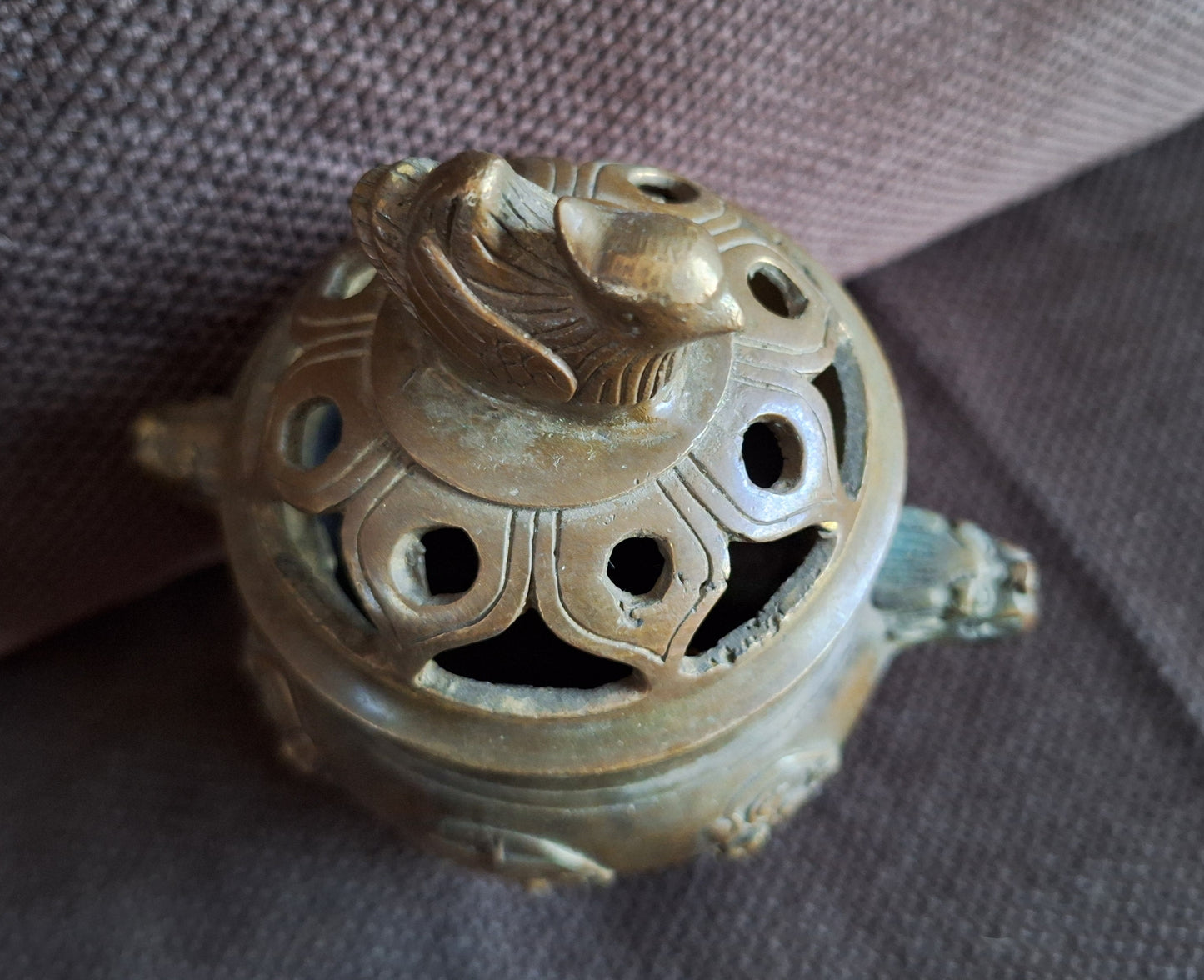 Vintage bronze incense burner Duck