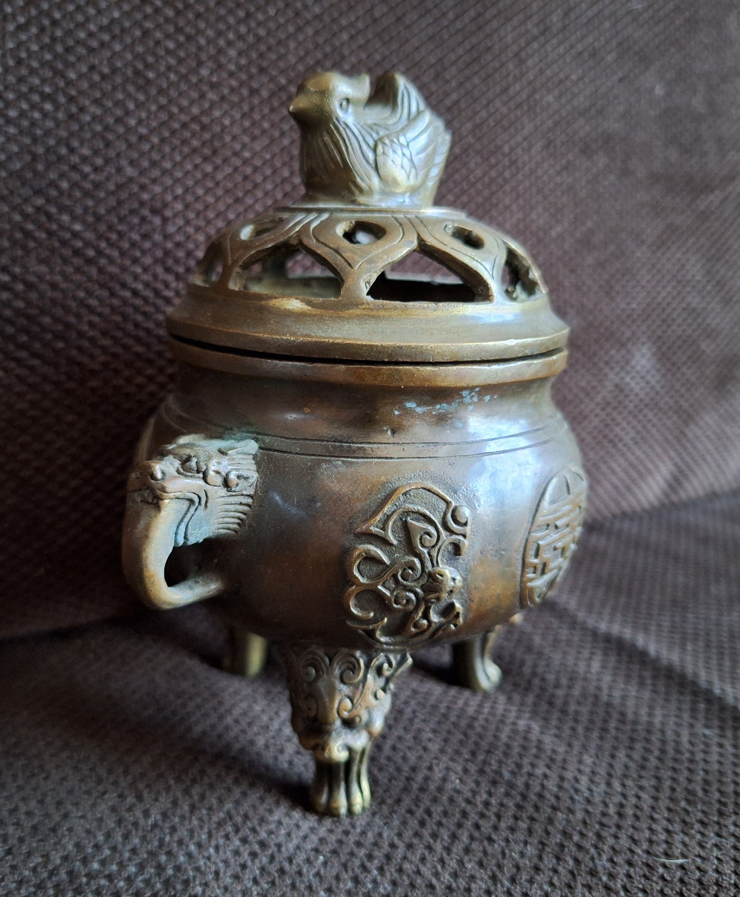 Vintage bronze incense burner Duck