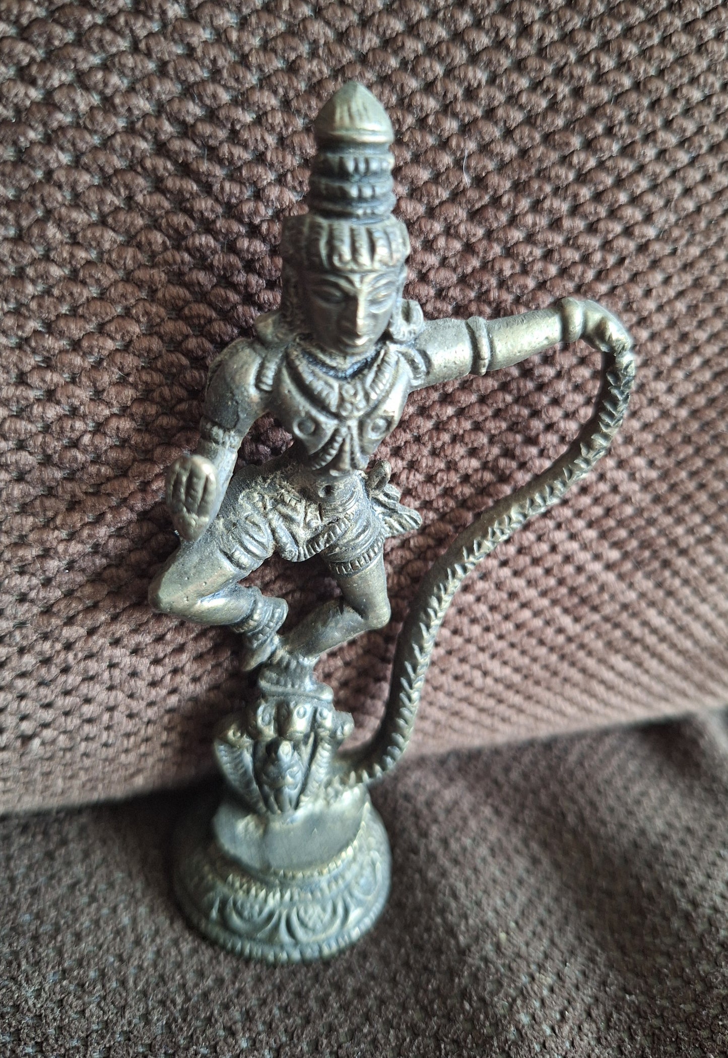 Old bronze Krishna and Kaliya Naag figurine