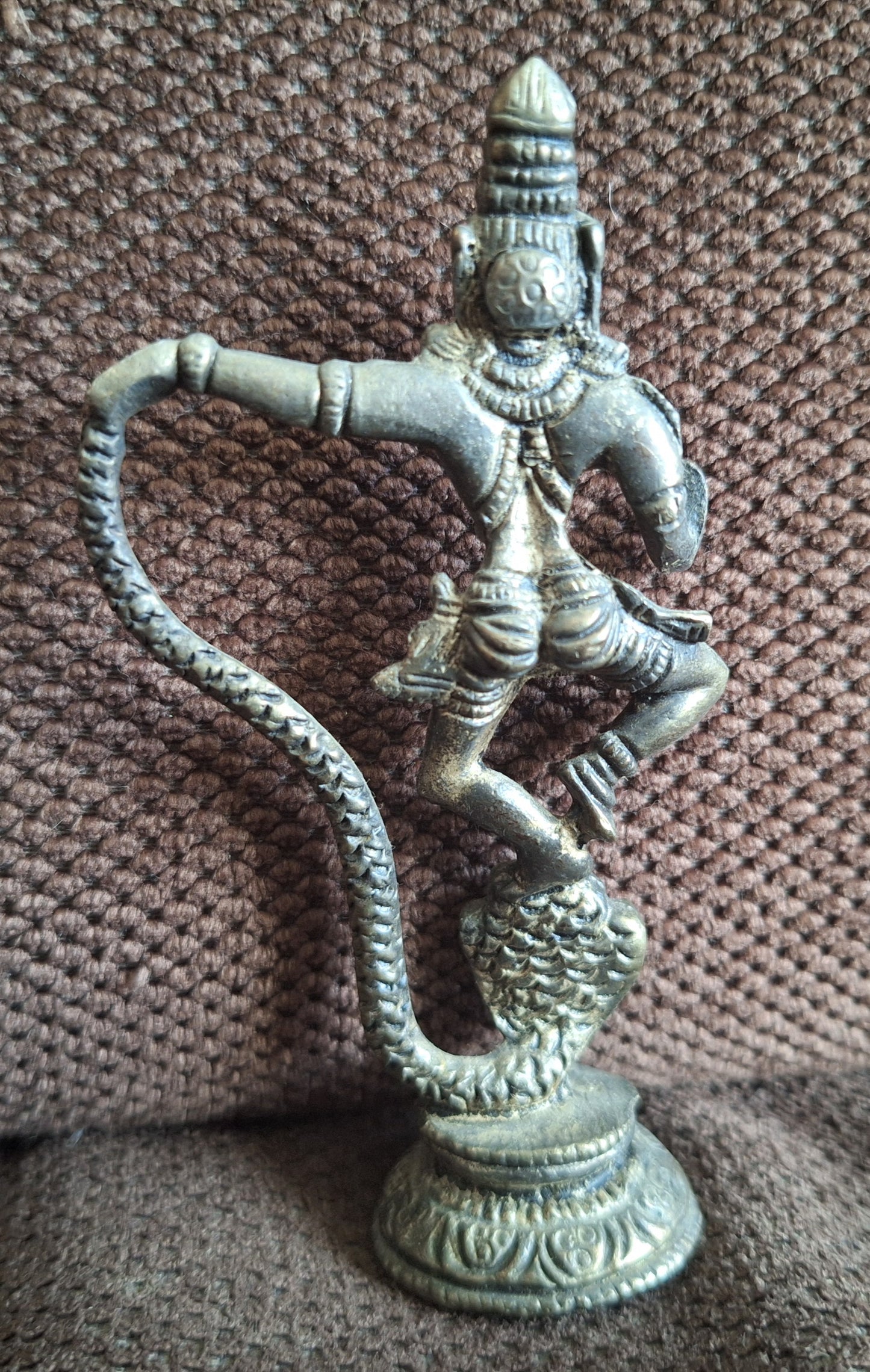 Old bronze Krishna and Kaliya Naag figurine