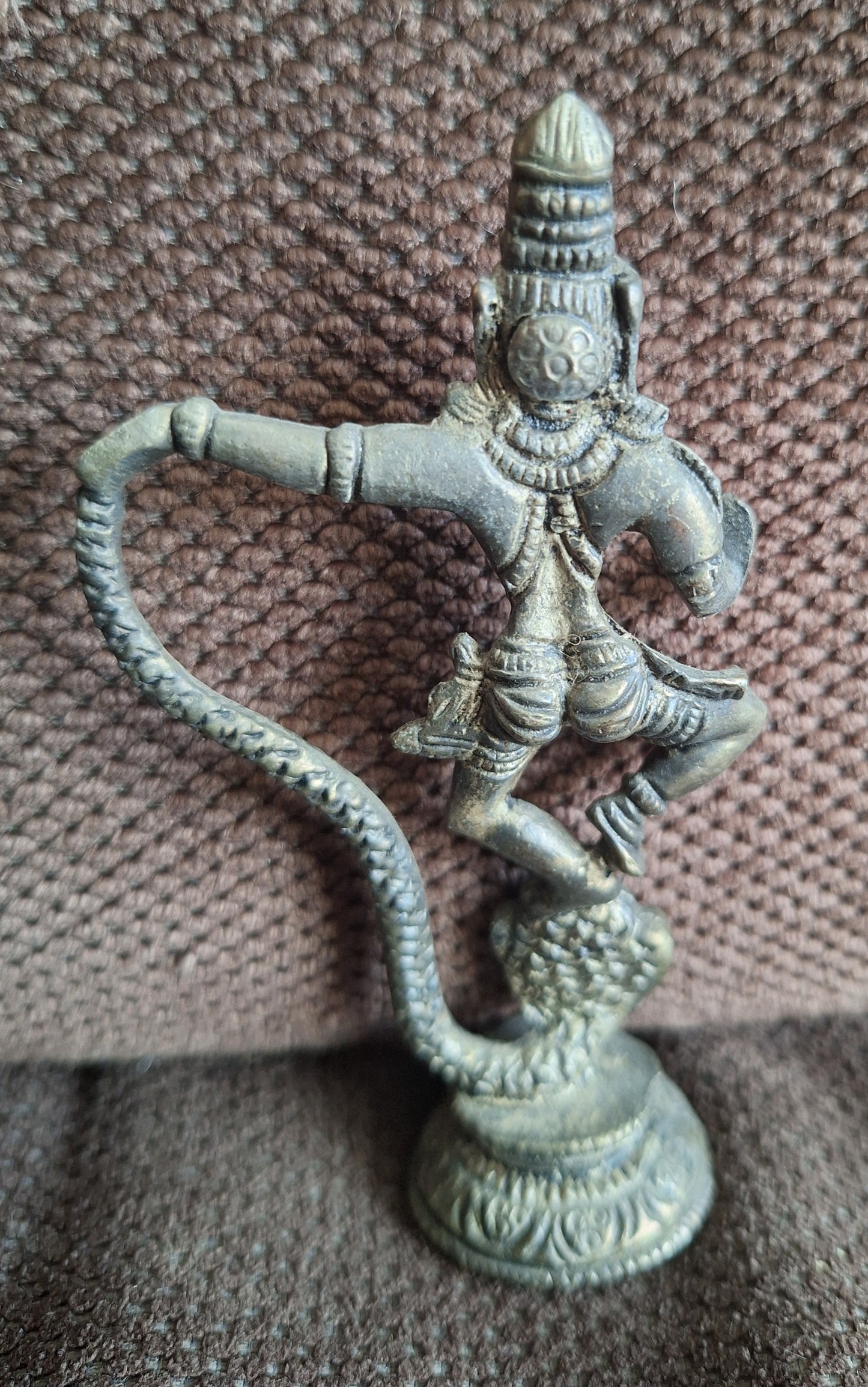 Old bronze Krishna and Kaliya Naag figurine