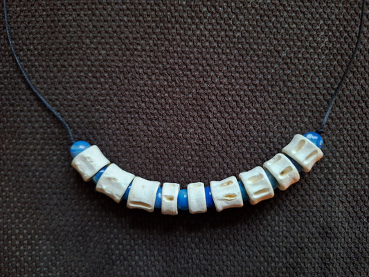 Shark vertebrae and blue agate amulet necklace #2