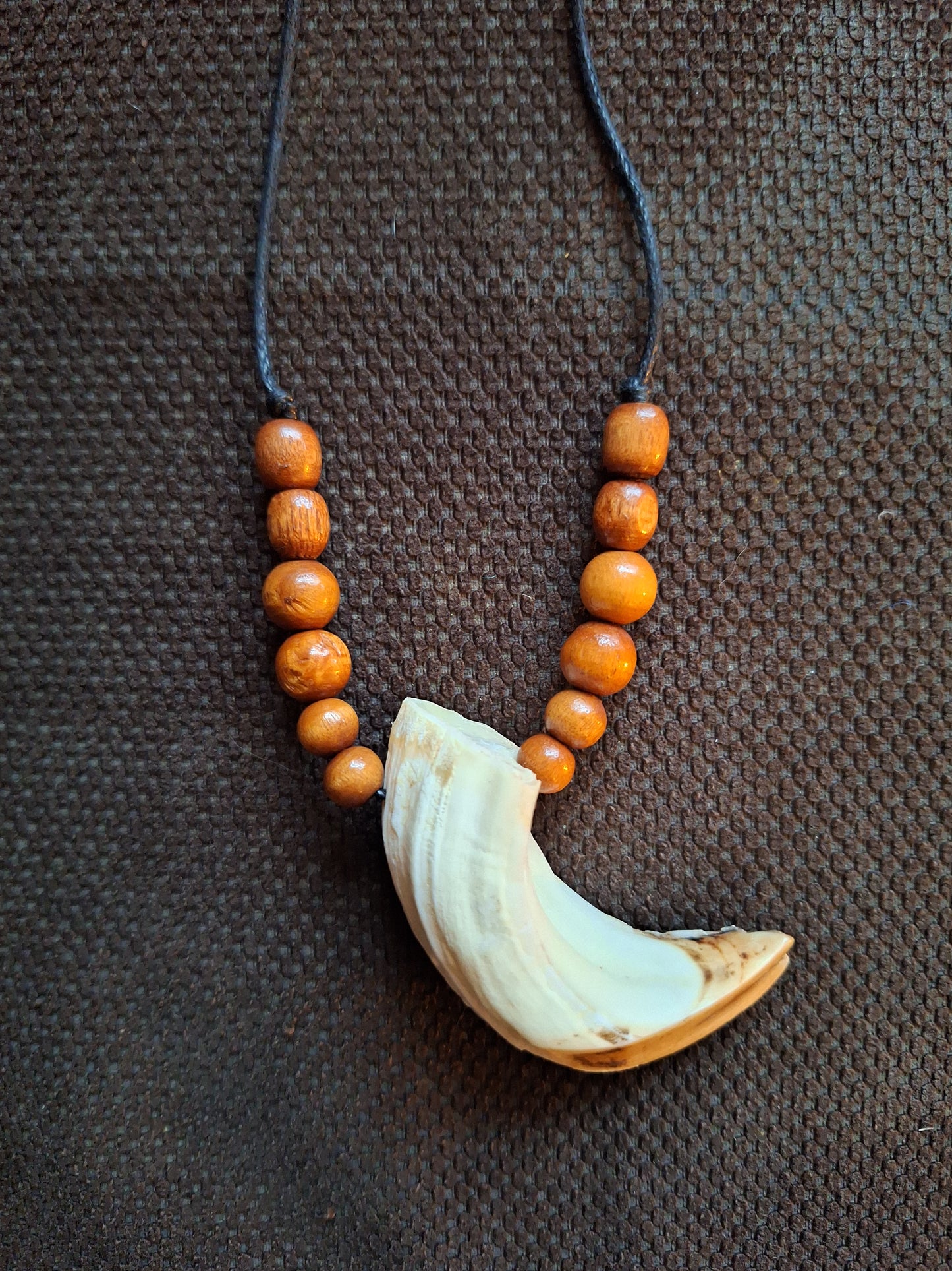 Wild boar tusk amulet necklace