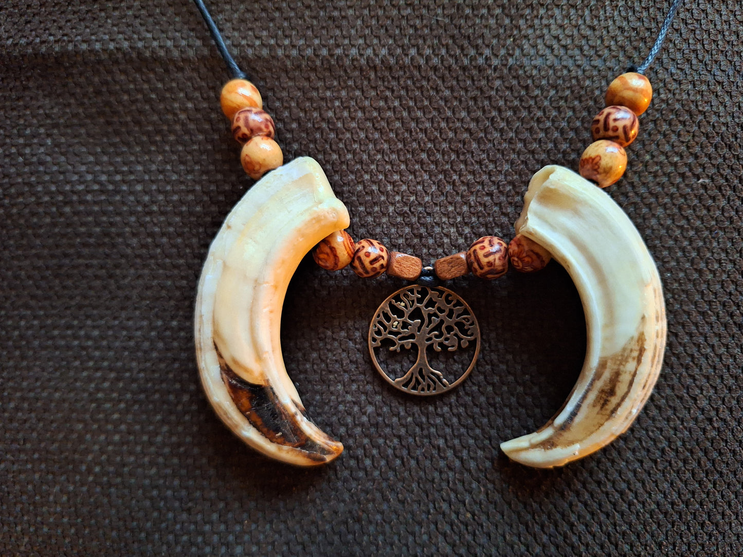 Wild boar tusks and tree of life amulet necklace