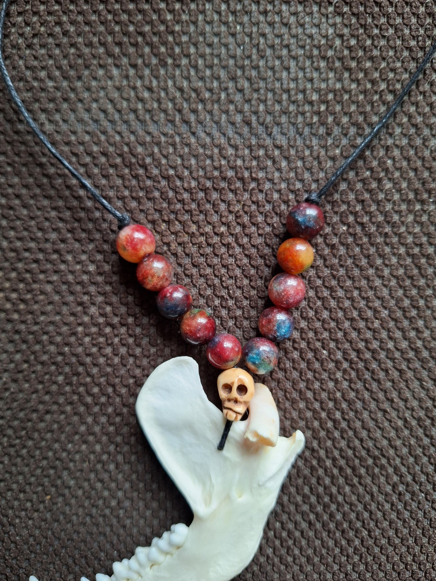 Racoon jaw bone and dragon's blood stone amulet necklace #2