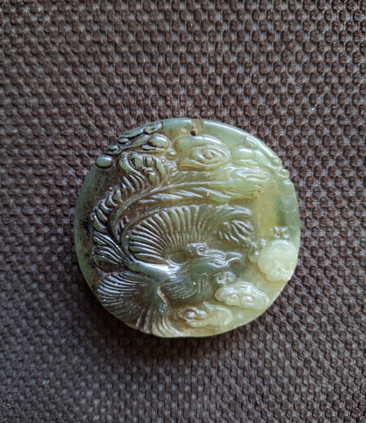 Vintage jade pendant Dragon and Phoenix, B-quality