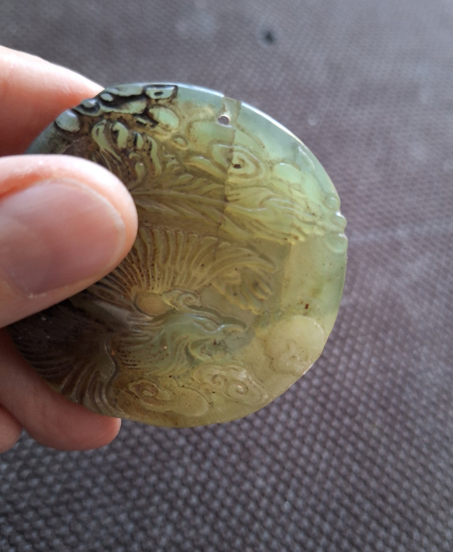 Vintage jade pendant Dragon and Phoenix, B-quality