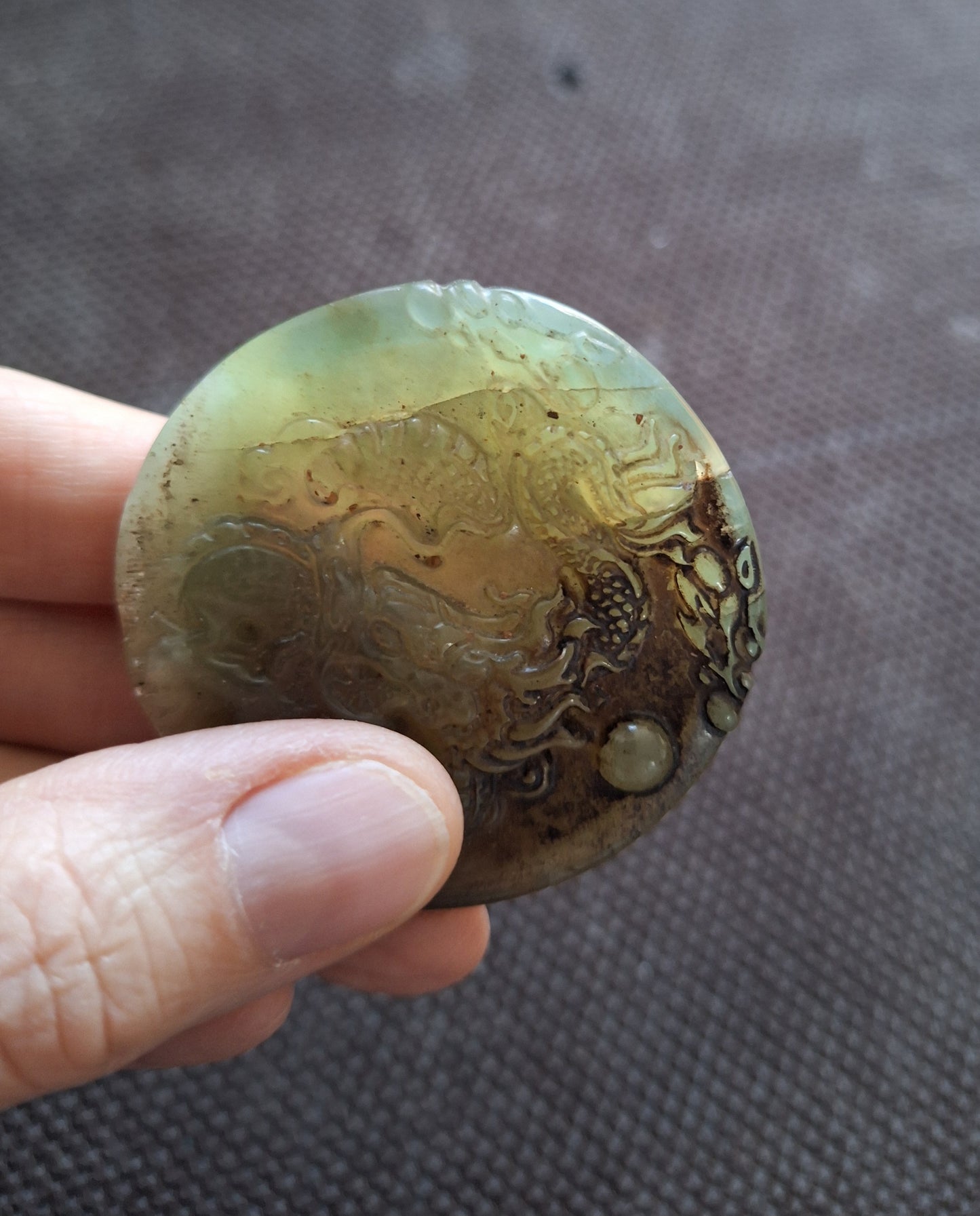 Vintage jade pendant Dragon and Phoenix, B-quality