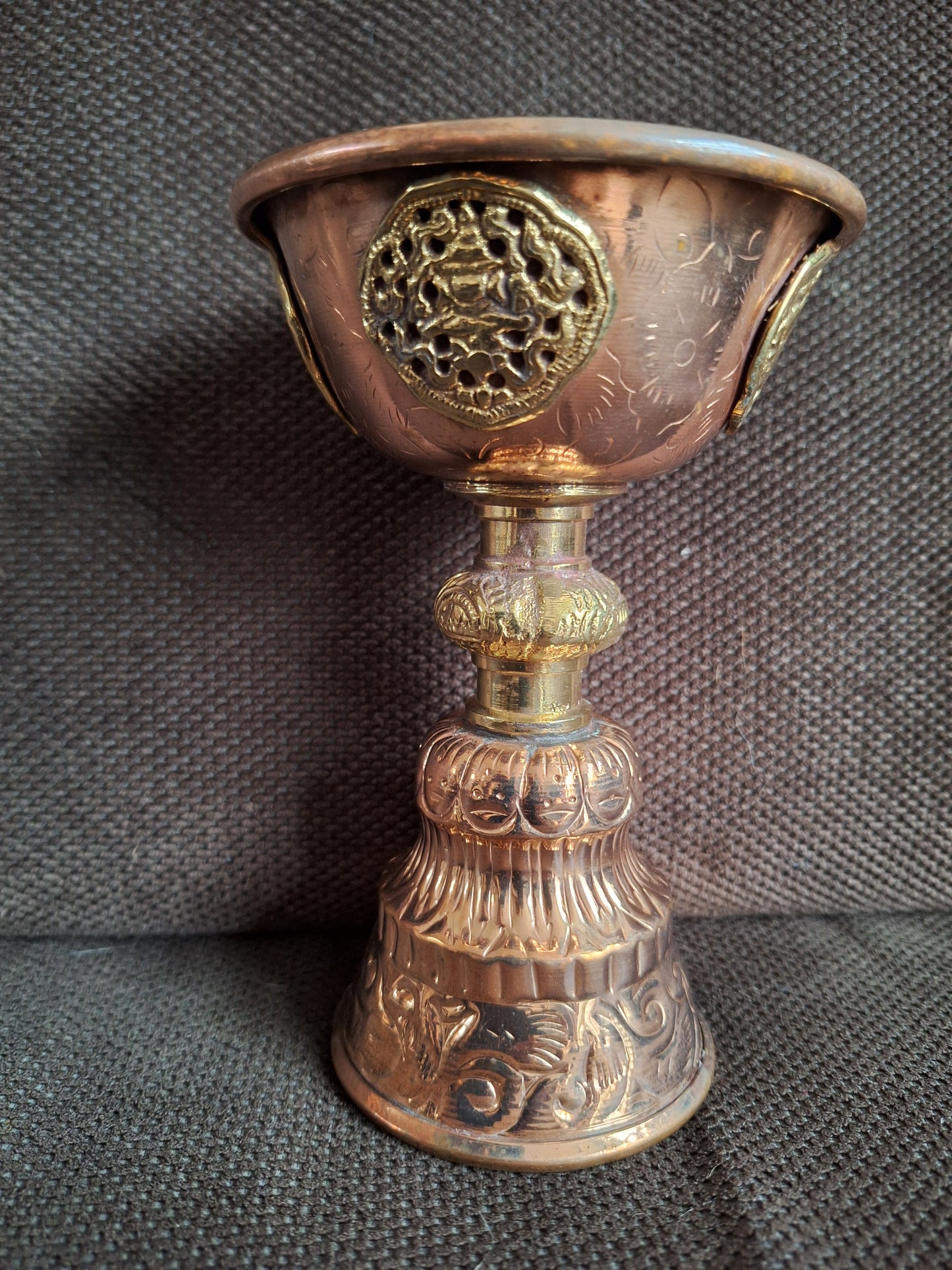 Tibetan red copper chula ghee lamp 14,5 centimeters