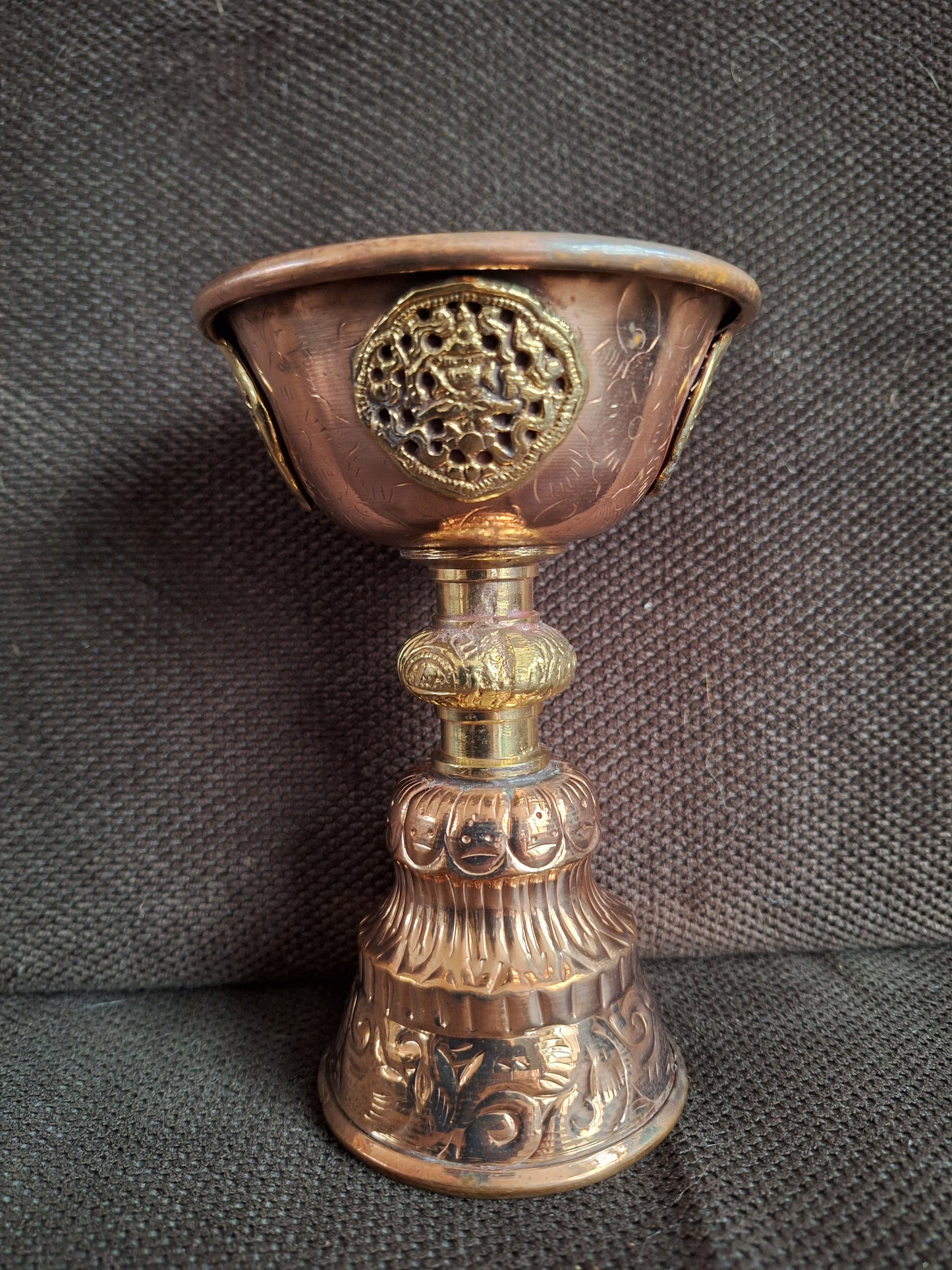 Tibetan red copper chula ghee lamp 14,5 centimeters