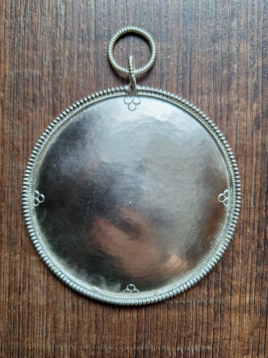 Tibetan silver colored metal mirror Dzogchen 100 millimeters