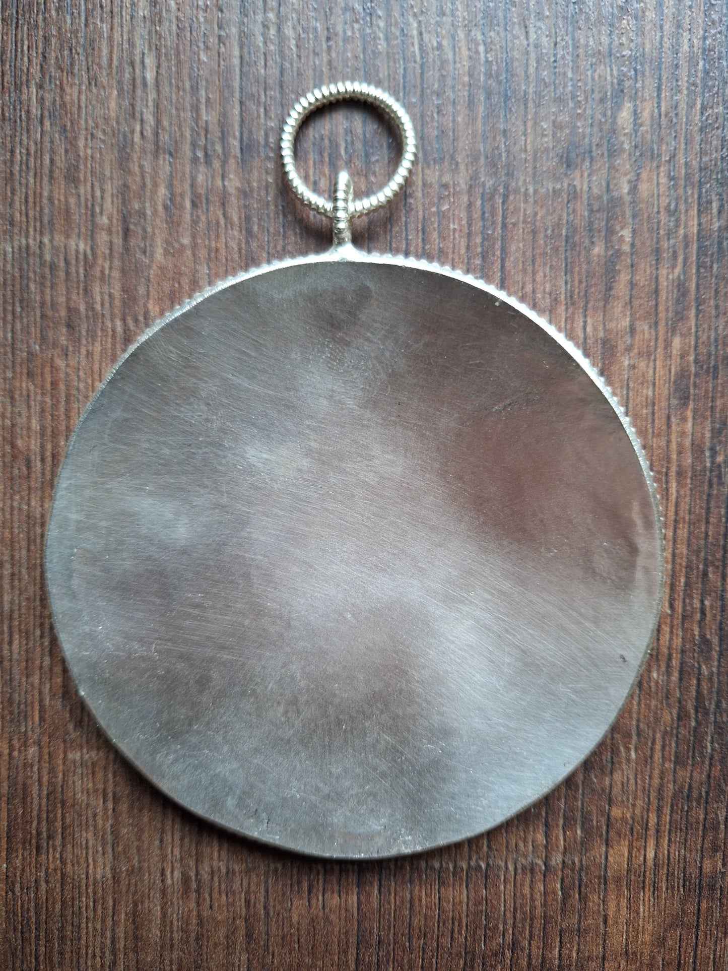 Tibetan silver colored metal mirror Dzogchen 100 millimeters