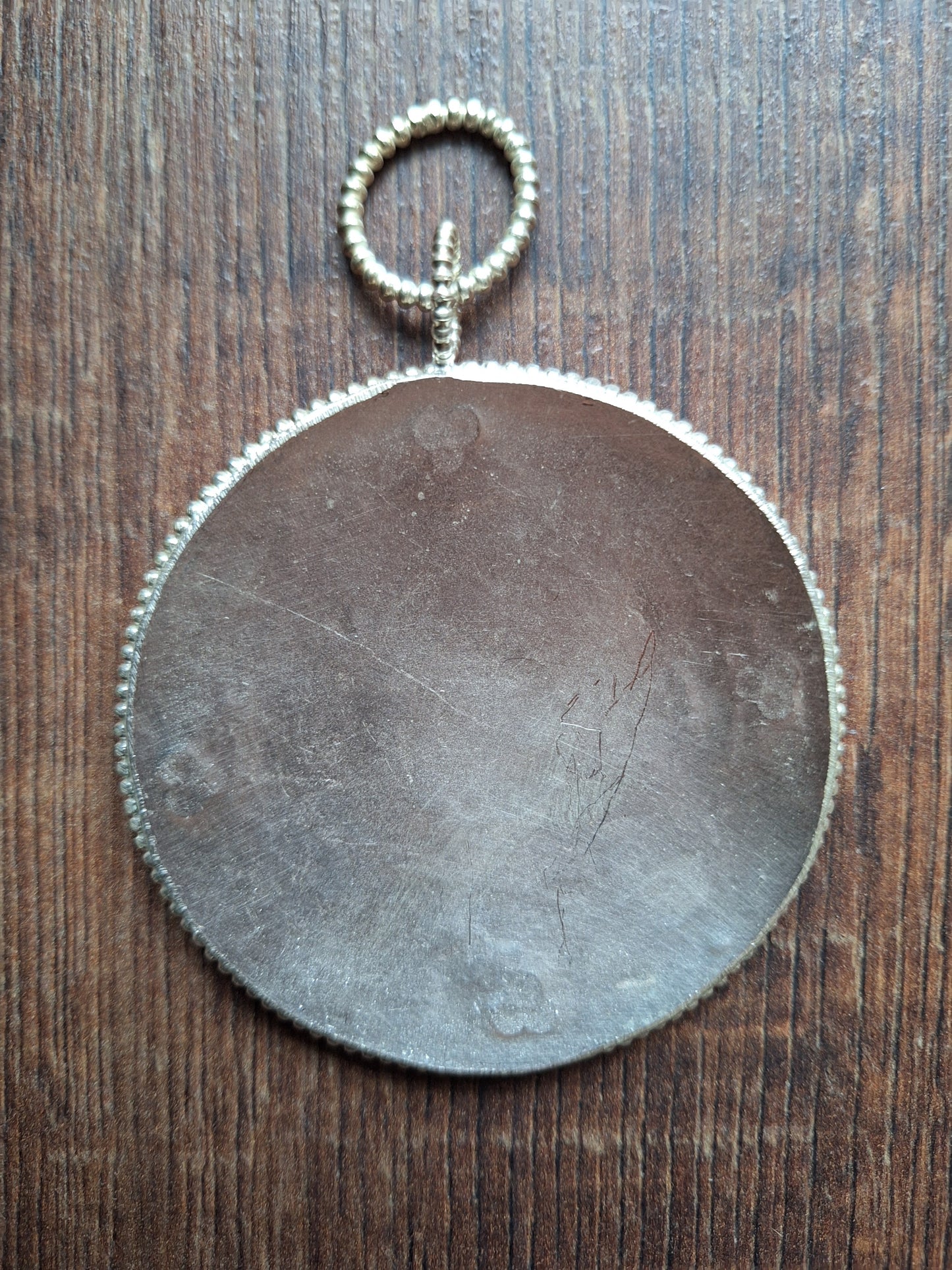 Tibetan silver colored metal mirror Dzogchen 75 millimeters